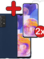 BTH BTH Samsung Galaxy A23 Hoesje Siliconen Met 2x Screenprotector - Donkerblauw