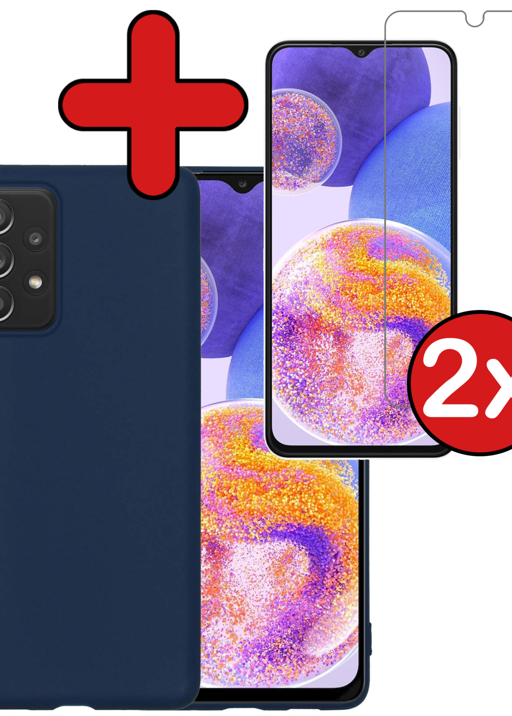 BTH Hoesje Geschikt voor Samsung A23 Hoesje Siliconen Case Hoes Met 2x Screenprotector - Hoes Geschikt voor Samsung Galaxy A23 Hoes Cover Case - Donkerblauw