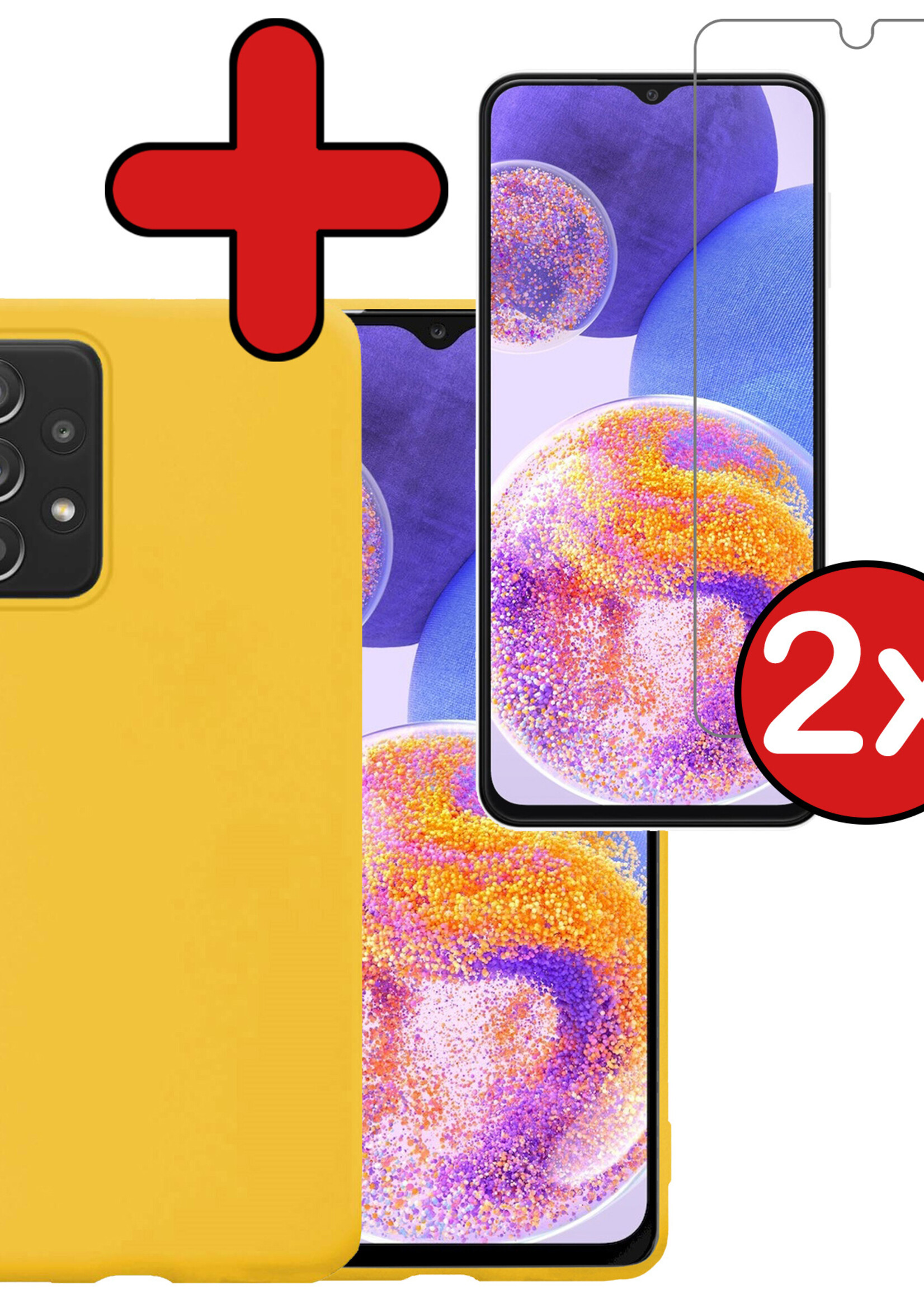 BTH Hoesje Geschikt voor Samsung A23 Hoesje Siliconen Case Hoes Met 2x Screenprotector - Hoes Geschikt voor Samsung Galaxy A23 Hoes Cover Case - Geel