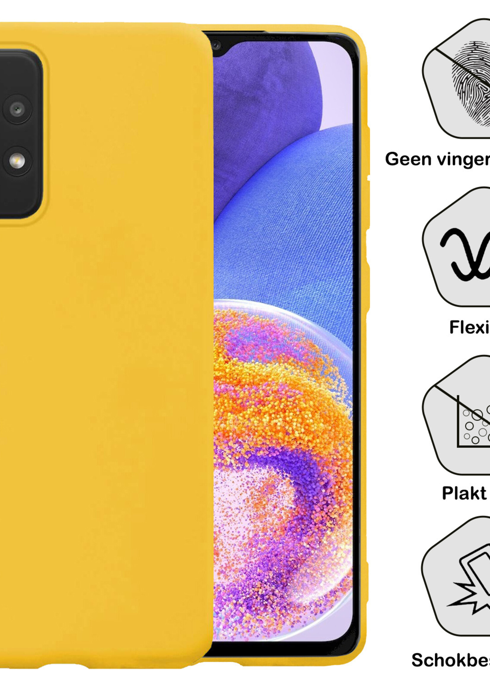 BTH Hoesje Geschikt voor Samsung A23 Hoesje Siliconen Case Hoes Met 2x Screenprotector - Hoes Geschikt voor Samsung Galaxy A23 Hoes Cover Case - Geel