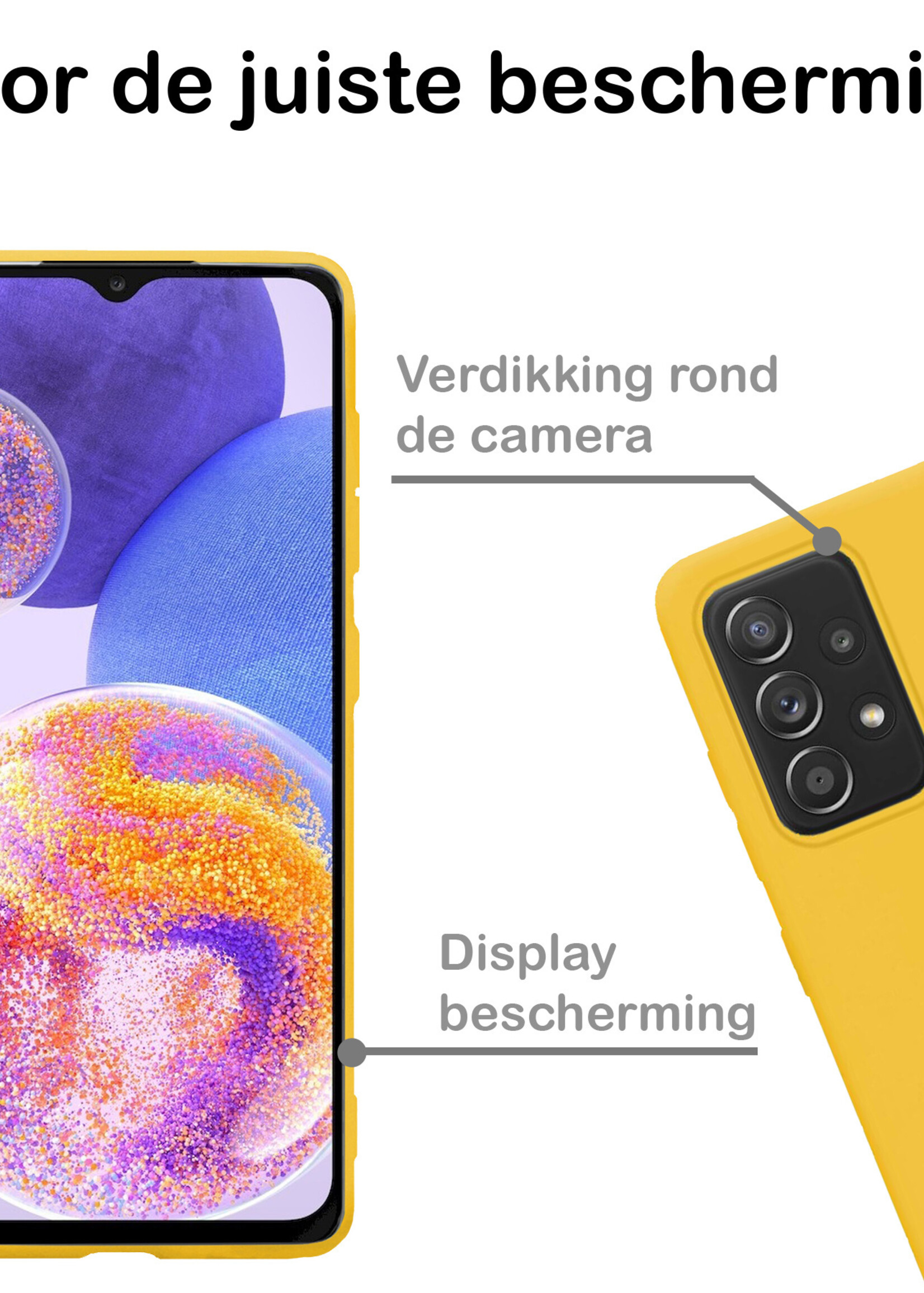 BTH Hoesje Geschikt voor Samsung A23 Hoesje Siliconen Case Hoes Met 2x Screenprotector - Hoes Geschikt voor Samsung Galaxy A23 Hoes Cover Case - Geel