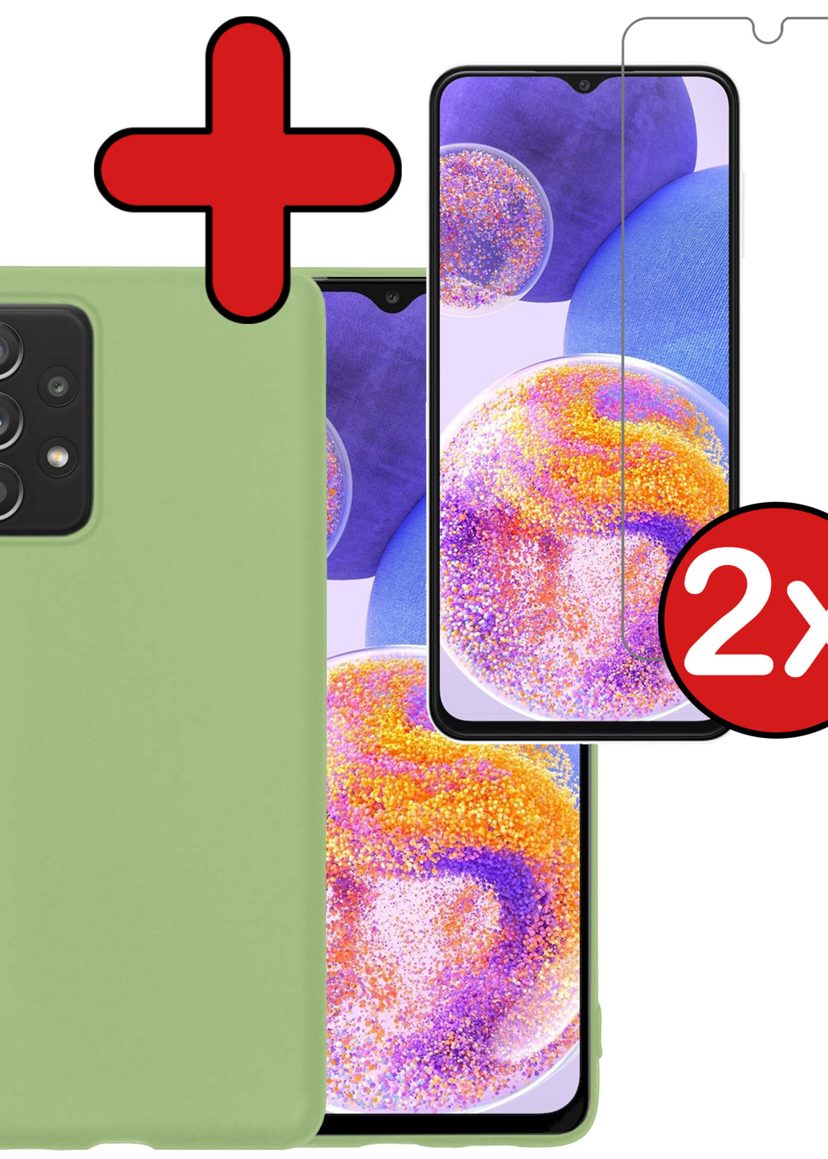 BTH Hoesje Geschikt voor Samsung A23 Hoesje Siliconen Case Hoes Met 2x Screenprotector - Hoes Geschikt voor Samsung Galaxy A23 Hoes Cover Case - Groen