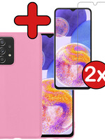 BTH BTH Samsung Galaxy A23 Hoesje Siliconen Met 2x Screenprotector - Lichtroze