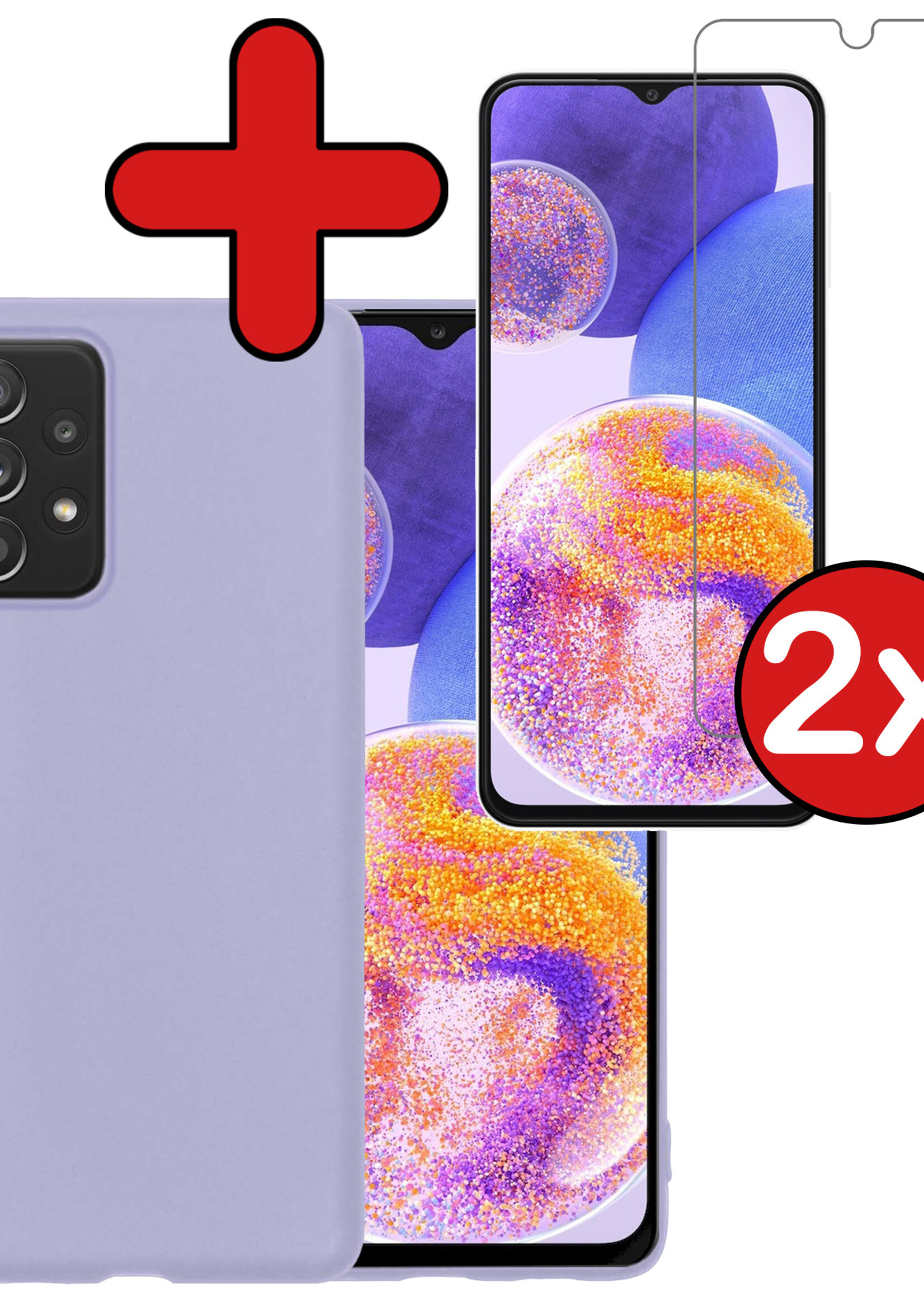 BTH Hoesje Geschikt voor Samsung A23 Hoesje Siliconen Case Hoes Met 2x Screenprotector - Hoes Geschikt voor Samsung Galaxy A23 Hoes Cover Case - Lila