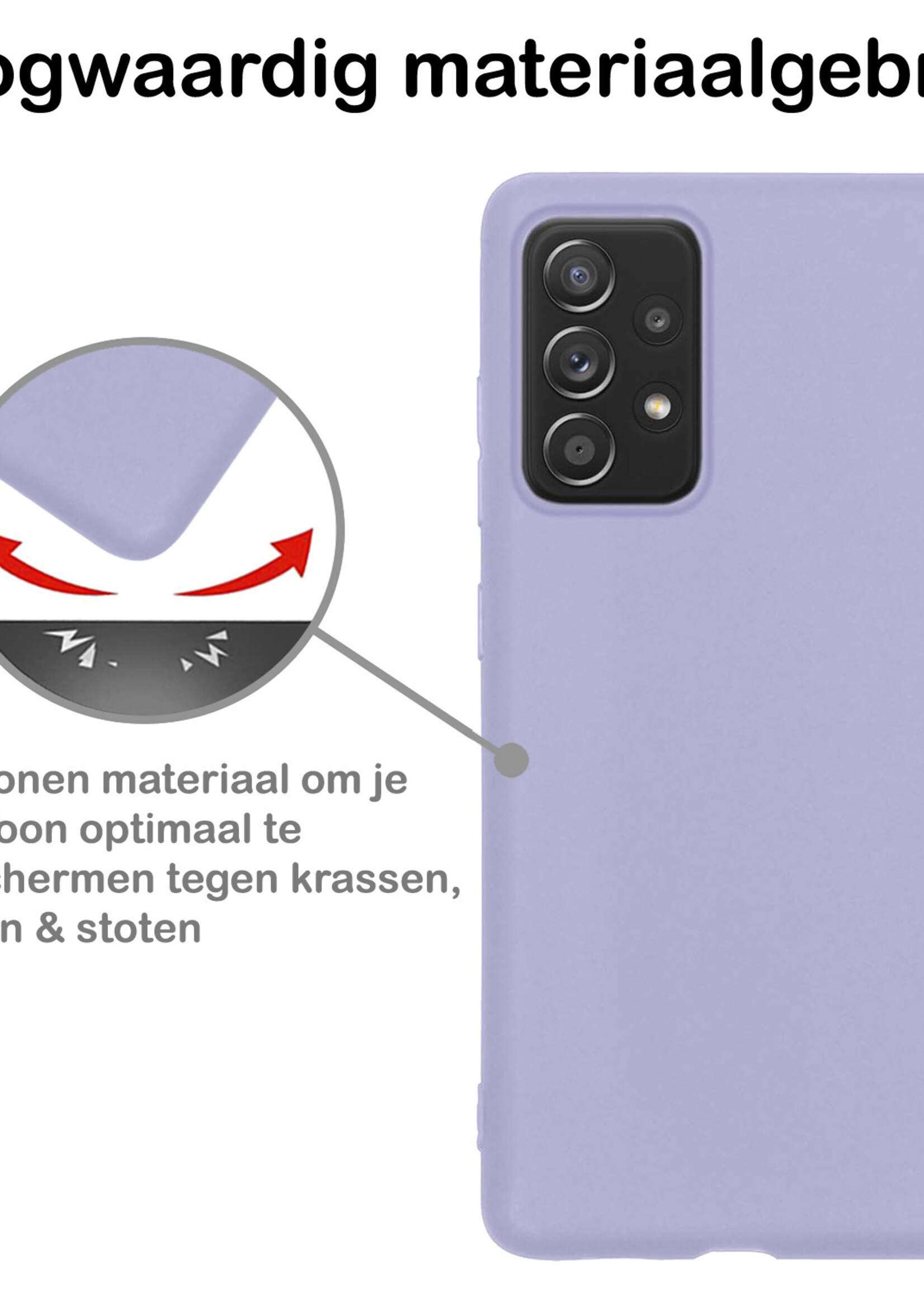 BTH Hoesje Geschikt voor Samsung A23 Hoesje Siliconen Case Hoes Met 2x Screenprotector - Hoes Geschikt voor Samsung Galaxy A23 Hoes Cover Case - Lila