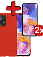 BTH BTH Samsung Galaxy A23 Hoesje Siliconen Met 2x Screenprotector - Rood