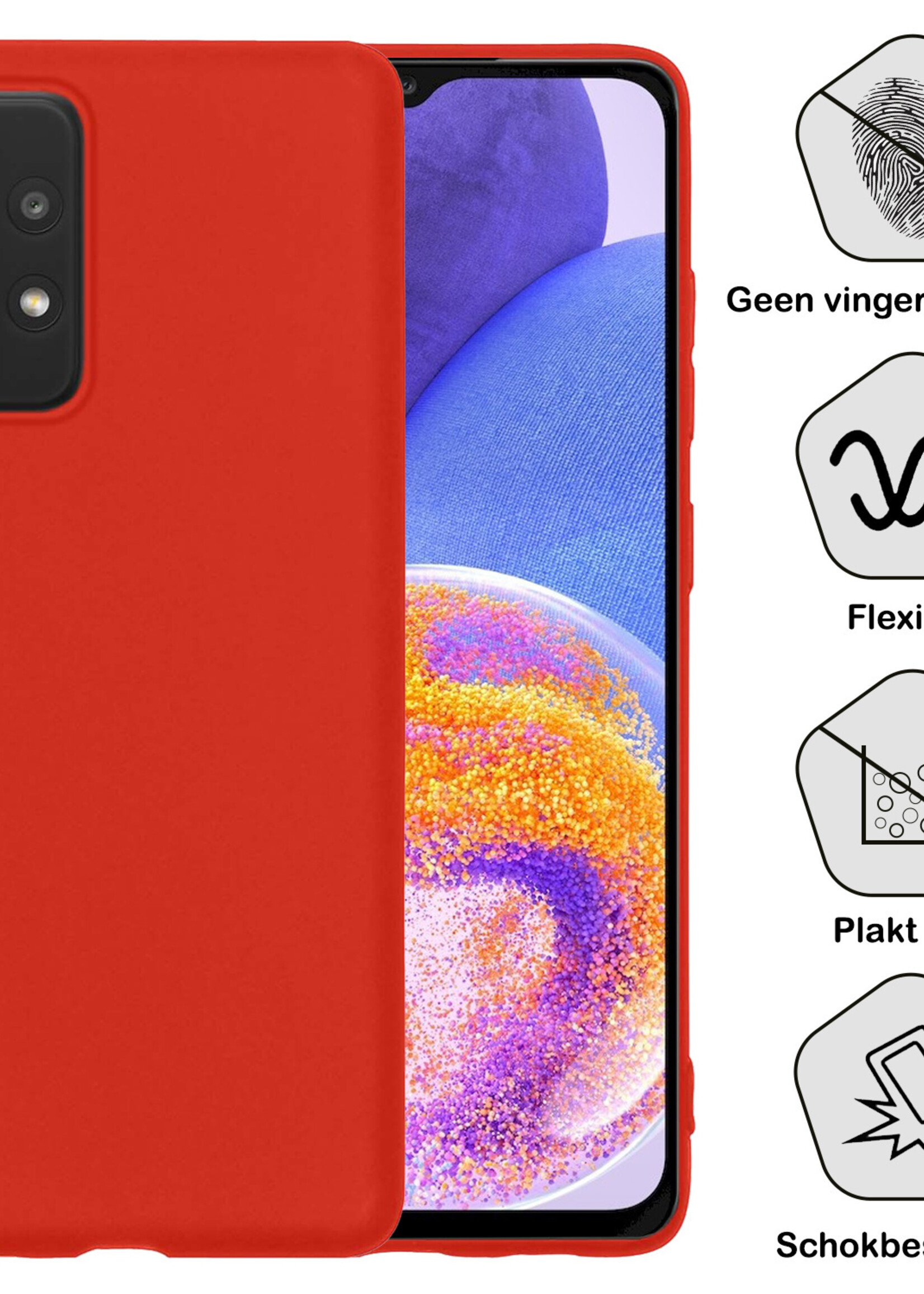 BTH Hoesje Geschikt voor Samsung A23 Hoesje Siliconen Case Hoes Met 2x Screenprotector - Hoes Geschikt voor Samsung Galaxy A23 Hoes Cover Case - Rood