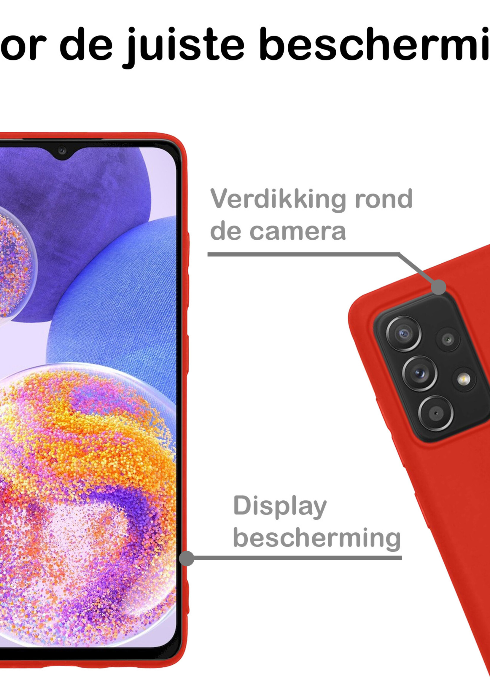 BTH Hoesje Geschikt voor Samsung A23 Hoesje Siliconen Case Hoes Met 2x Screenprotector - Hoes Geschikt voor Samsung Galaxy A23 Hoes Cover Case - Rood
