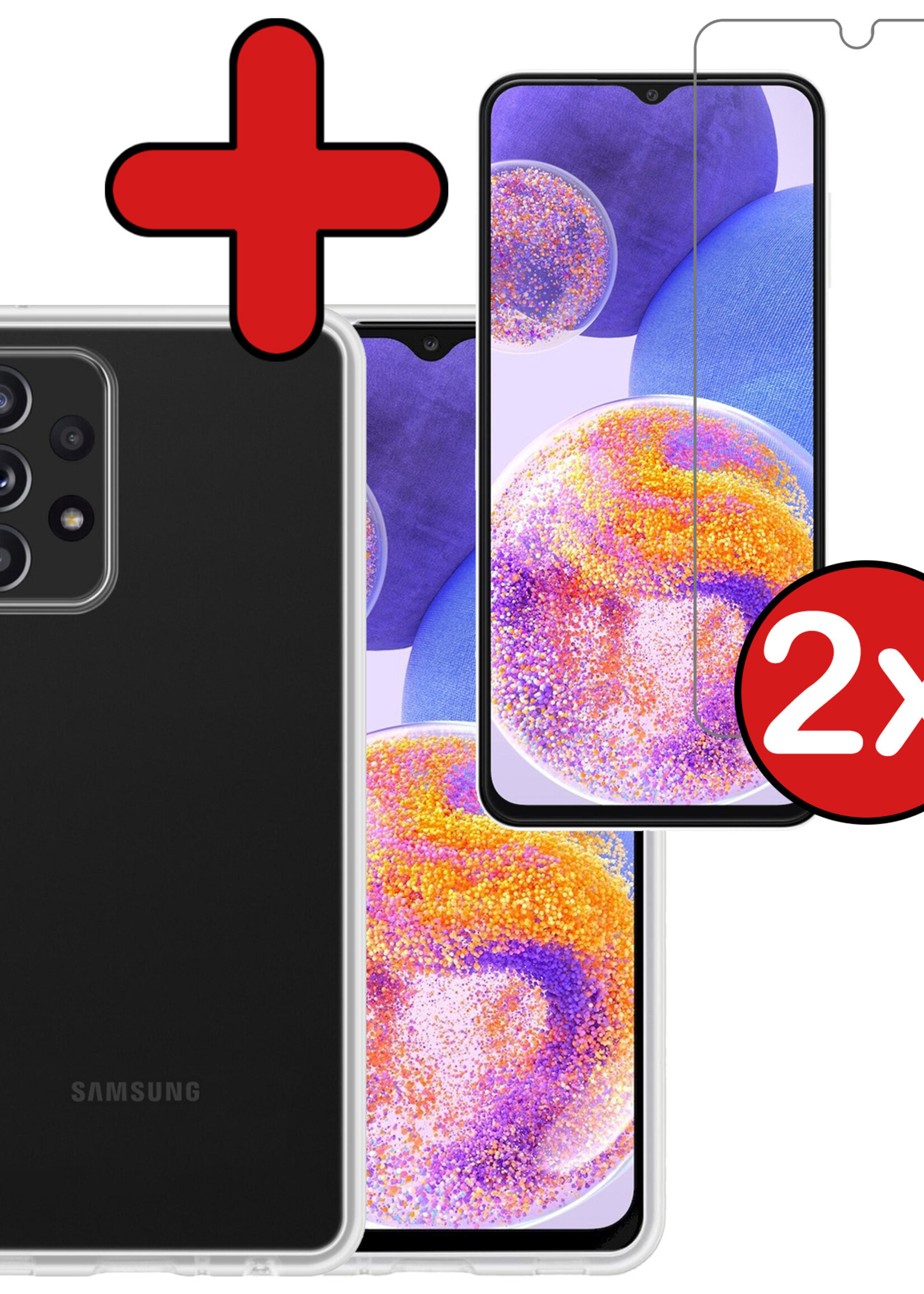 BTH Hoesje Geschikt voor Samsung A23 Hoesje Siliconen Case Hoes Met 2x Screenprotector - Hoes Geschikt voor Samsung Galaxy A23 Hoes Cover Case - Transparant