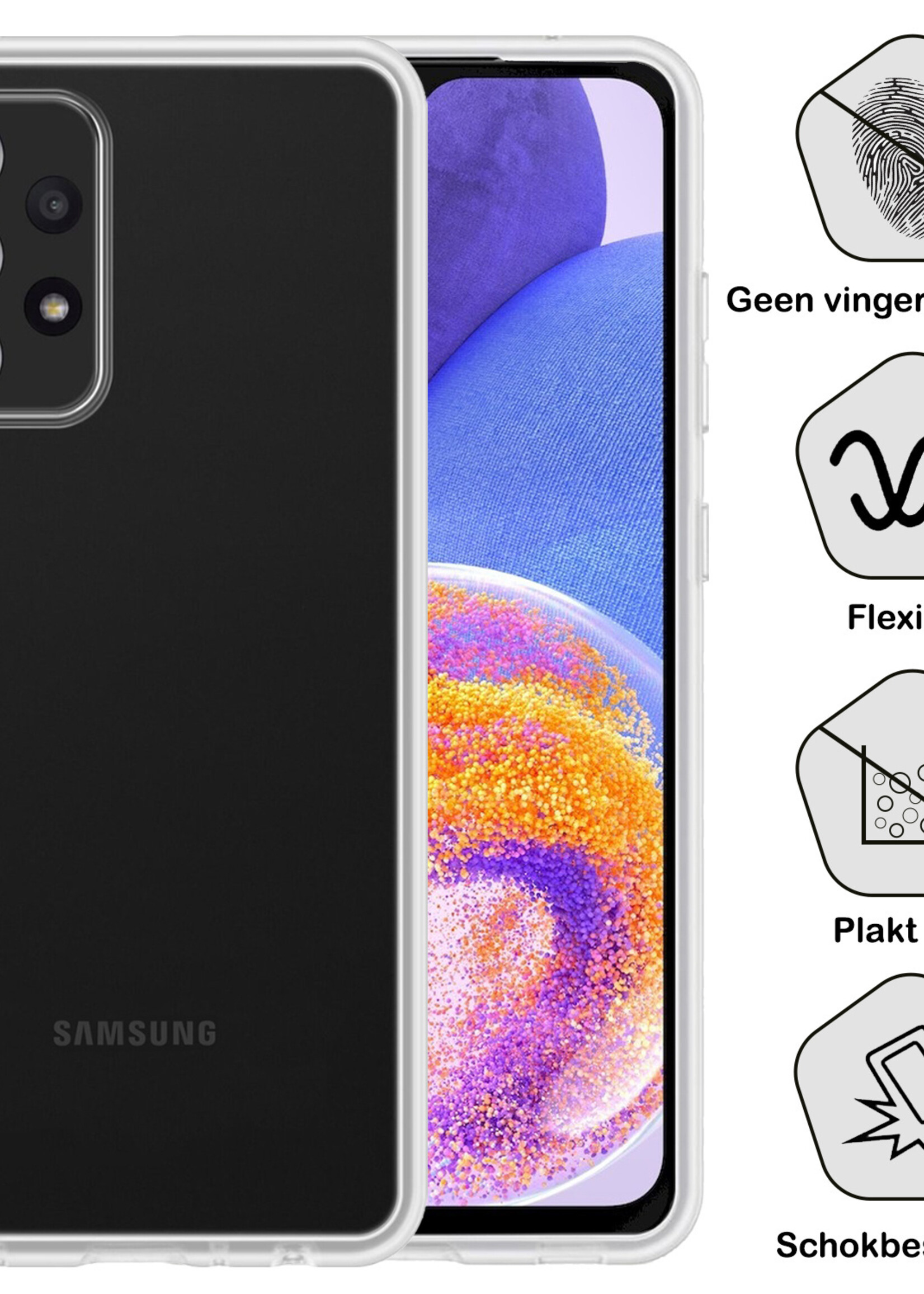 BTH Hoesje Geschikt voor Samsung A23 Hoesje Siliconen Case Hoes Met 2x Screenprotector - Hoes Geschikt voor Samsung Galaxy A23 Hoes Cover Case - Transparant