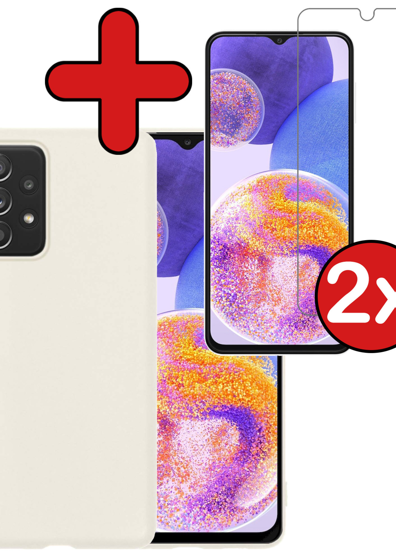 BTH Hoesje Geschikt voor Samsung A23 Hoesje Siliconen Case Hoes Met 2x Screenprotector - Hoes Geschikt voor Samsung Galaxy A23 Hoes Cover Case - Wit