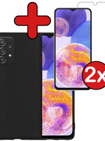 BTH BTH Samsung Galaxy A23 Hoesje Siliconen Met 2x Screenprotector - Zwart