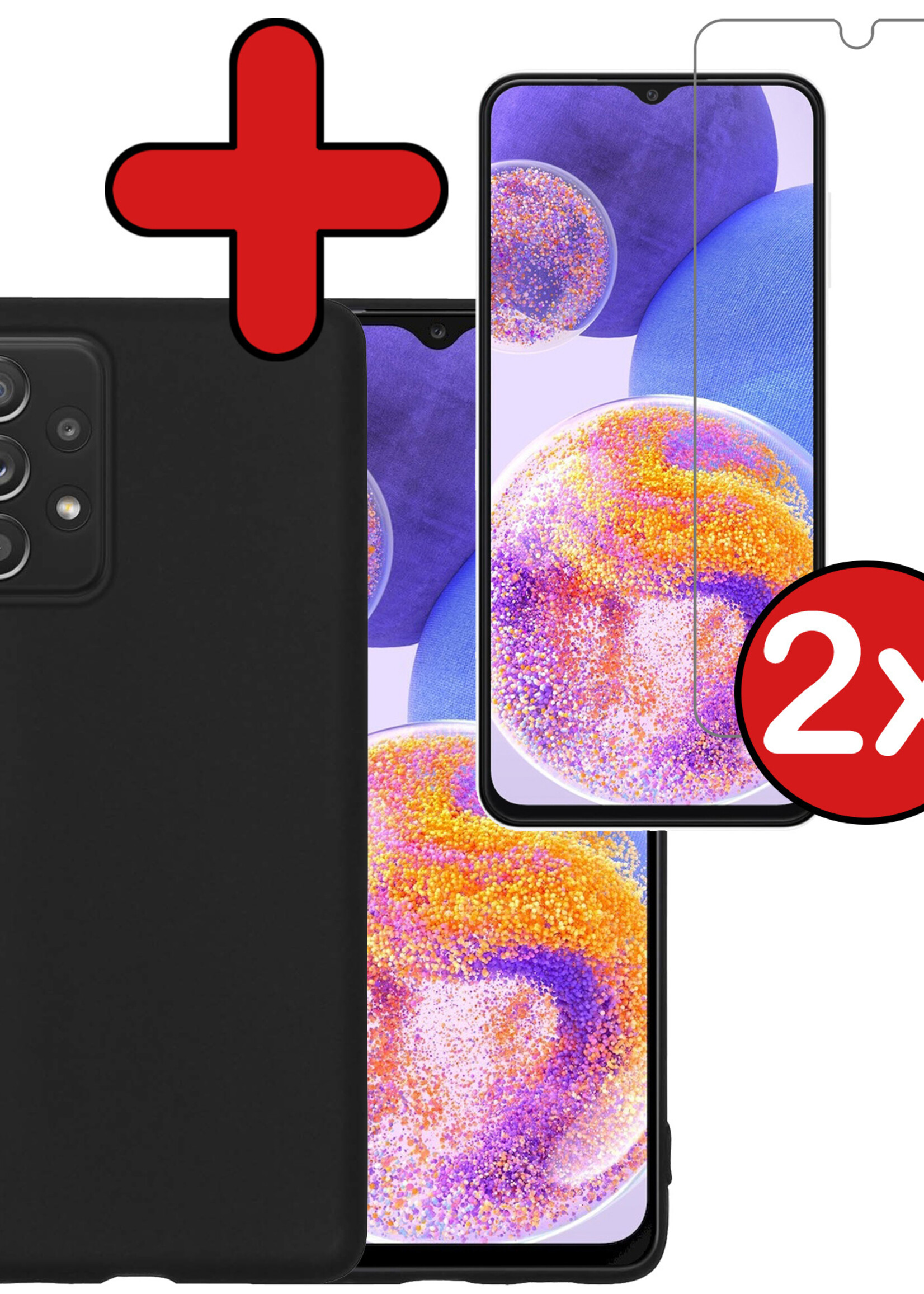 BTH Hoesje Geschikt voor Samsung A23 Hoesje Siliconen Case Hoes Met 2x Screenprotector - Hoes Geschikt voor Samsung Galaxy A23 Hoes Cover Case - Zwart