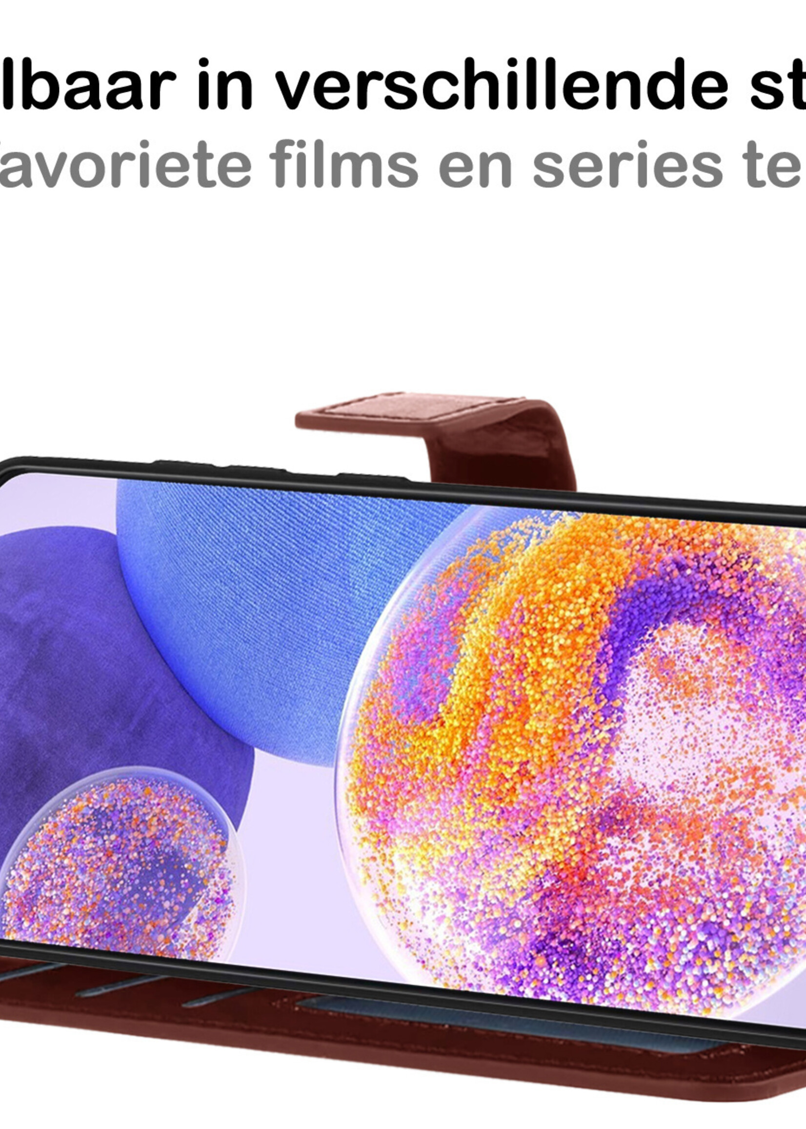 BTH Hoesje Geschikt voor Samsung A23 Hoesje Book Case Hoes Portemonnee Cover Walletcase Met Screenprotector - Hoes Geschikt voor Samsung Galaxy A23 Hoes Bookcase Hoesje - Bruin