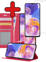 BTH BTH Samsung Galaxy A23 Hoesje Bookcase Donkerroze Met Screenprotector