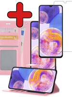 BTH BTH Samsung Galaxy A23 Hoesje Bookcase Lichtroze Met Screenprotector