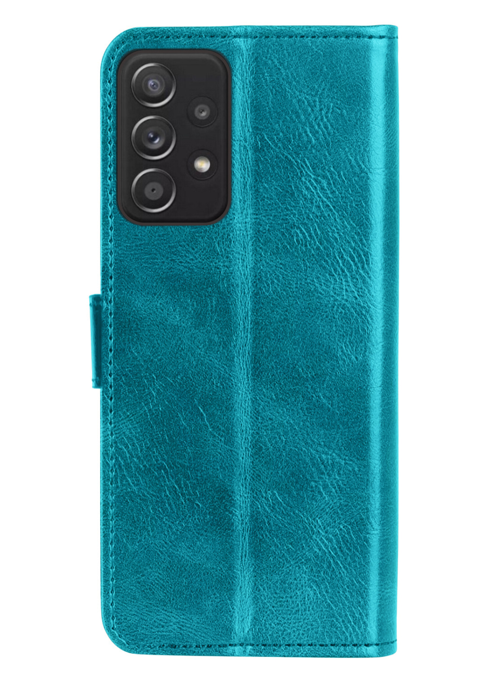 BTH Hoesje Geschikt voor Samsung A23 Hoesje Book Case Hoes Portemonnee Cover Walletcase Met Screenprotector - Hoes Geschikt voor Samsung Galaxy A23 Hoes Bookcase Hoesje - Turquoise