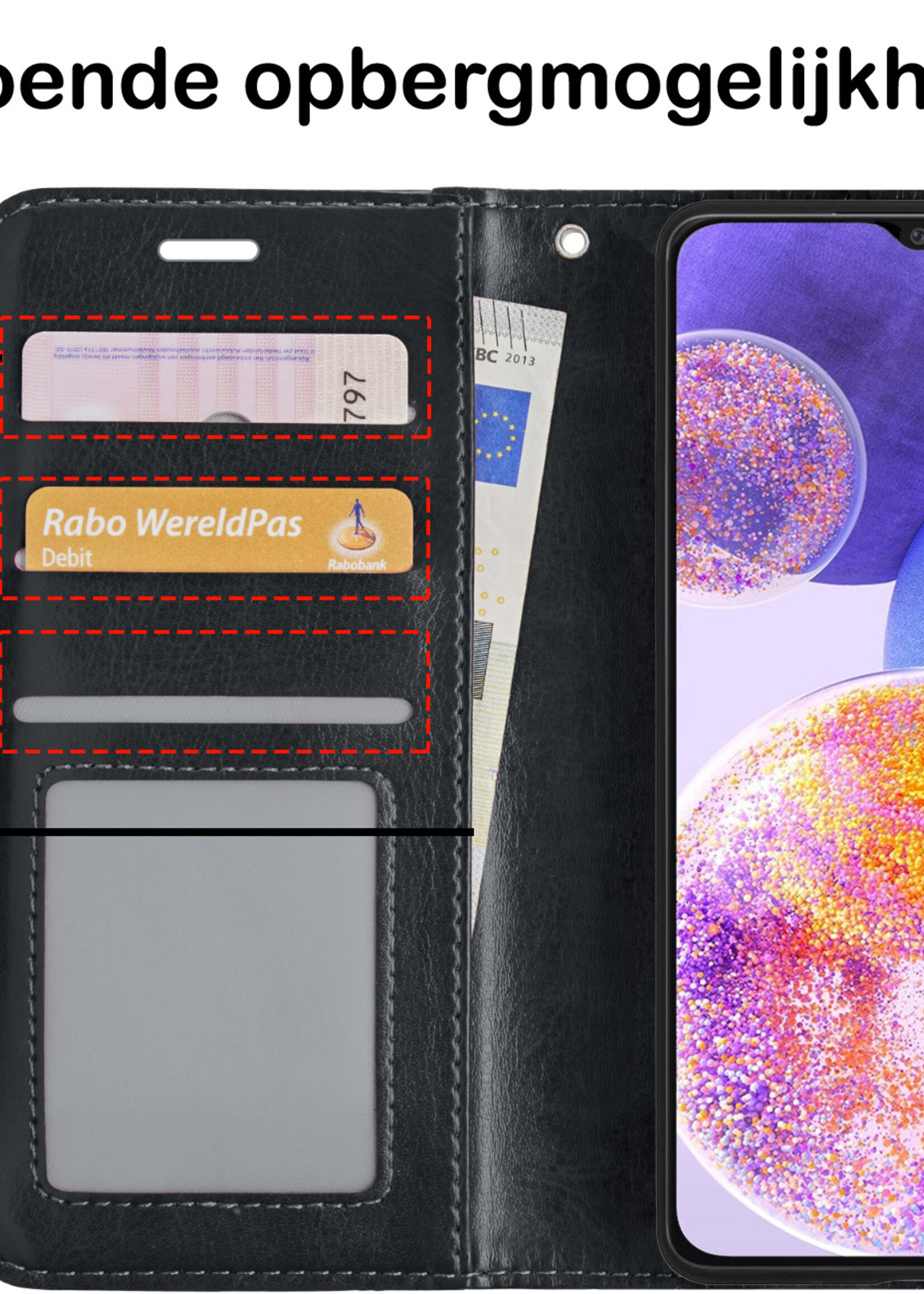BTH Hoesje Geschikt voor Samsung A23 Hoesje Book Case Hoes Portemonnee Cover Walletcase Met Screenprotector - Hoes Geschikt voor Samsung Galaxy A23 Hoes Bookcase Hoesje - Zwart