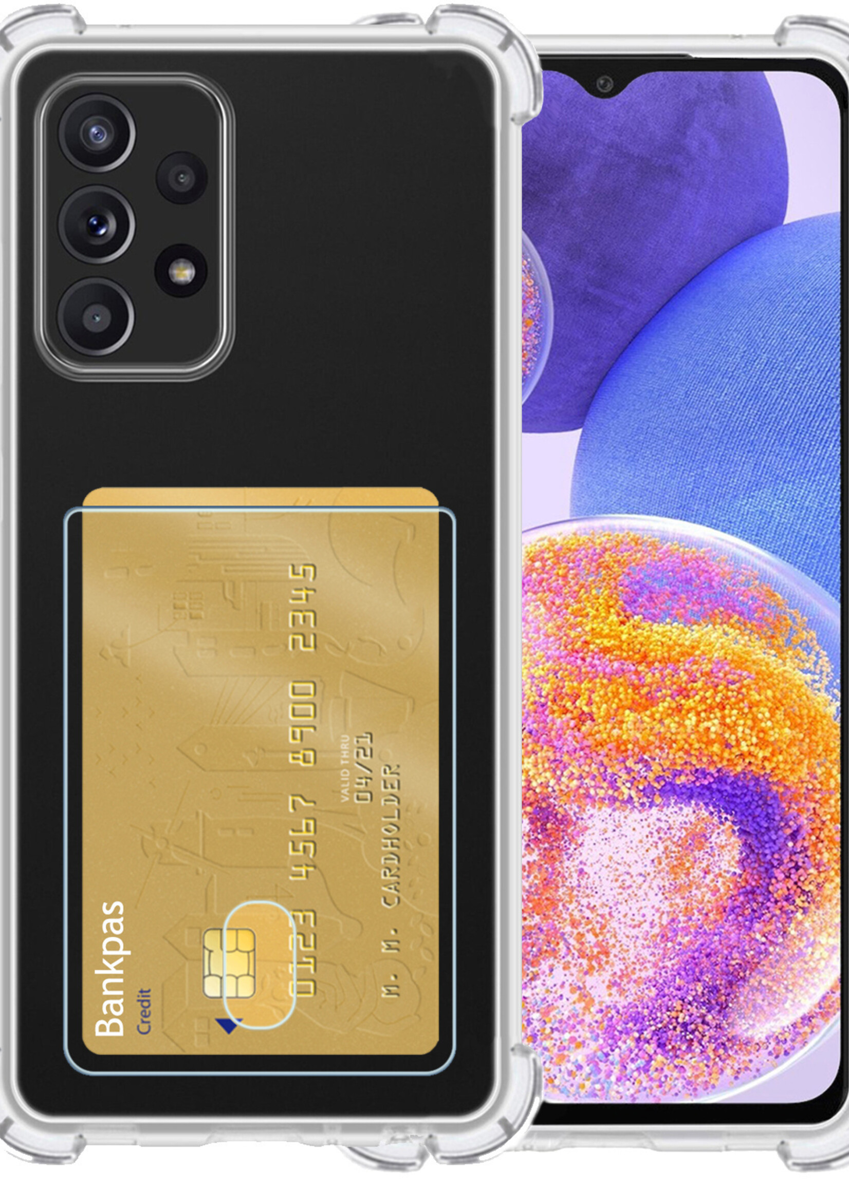 BTH Samsung A23 Hoesje Met Pasjeshouder Kaarthouder Shockproof - Samsung Galaxy A23 Hoesje Transparant Shock Proof Case Met Pashouder