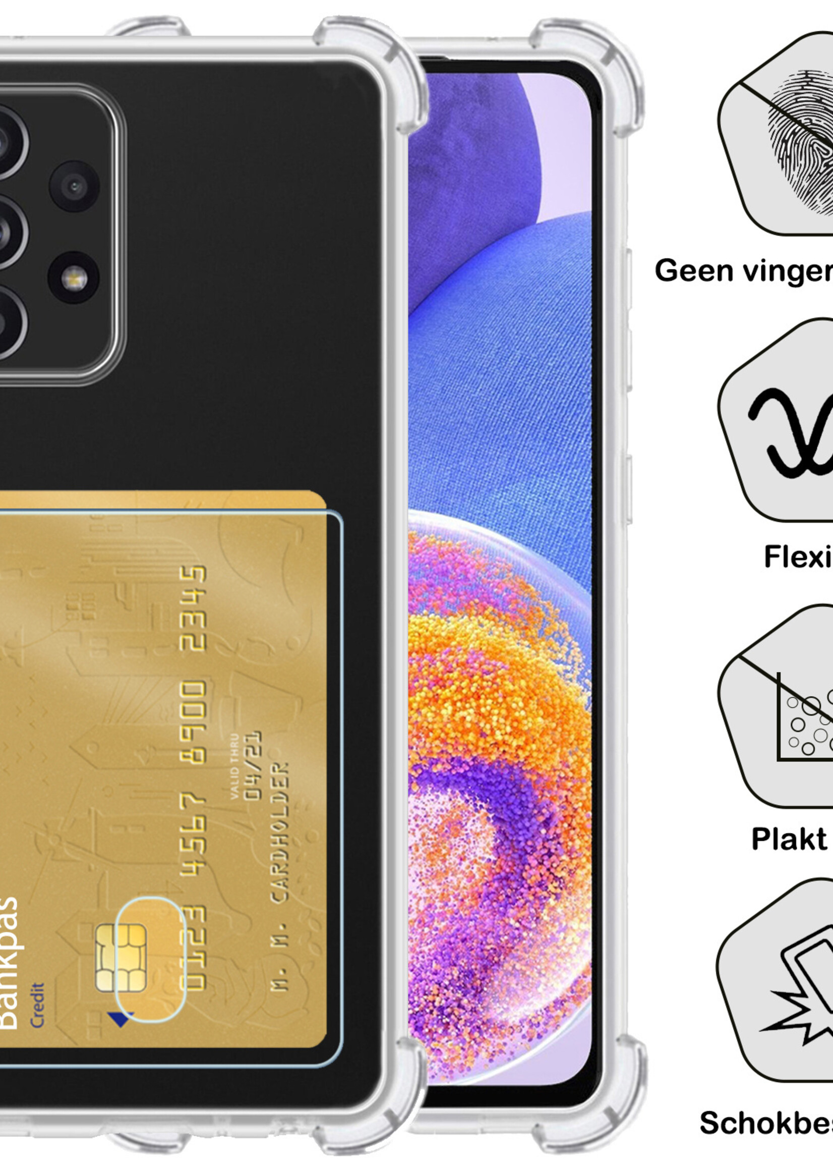 BTH Samsung A23 Hoesje Met Pasjeshouder Kaarthouder Shockproof - Samsung Galaxy A23 Hoesje Transparant Shock Proof Case Met Pashouder