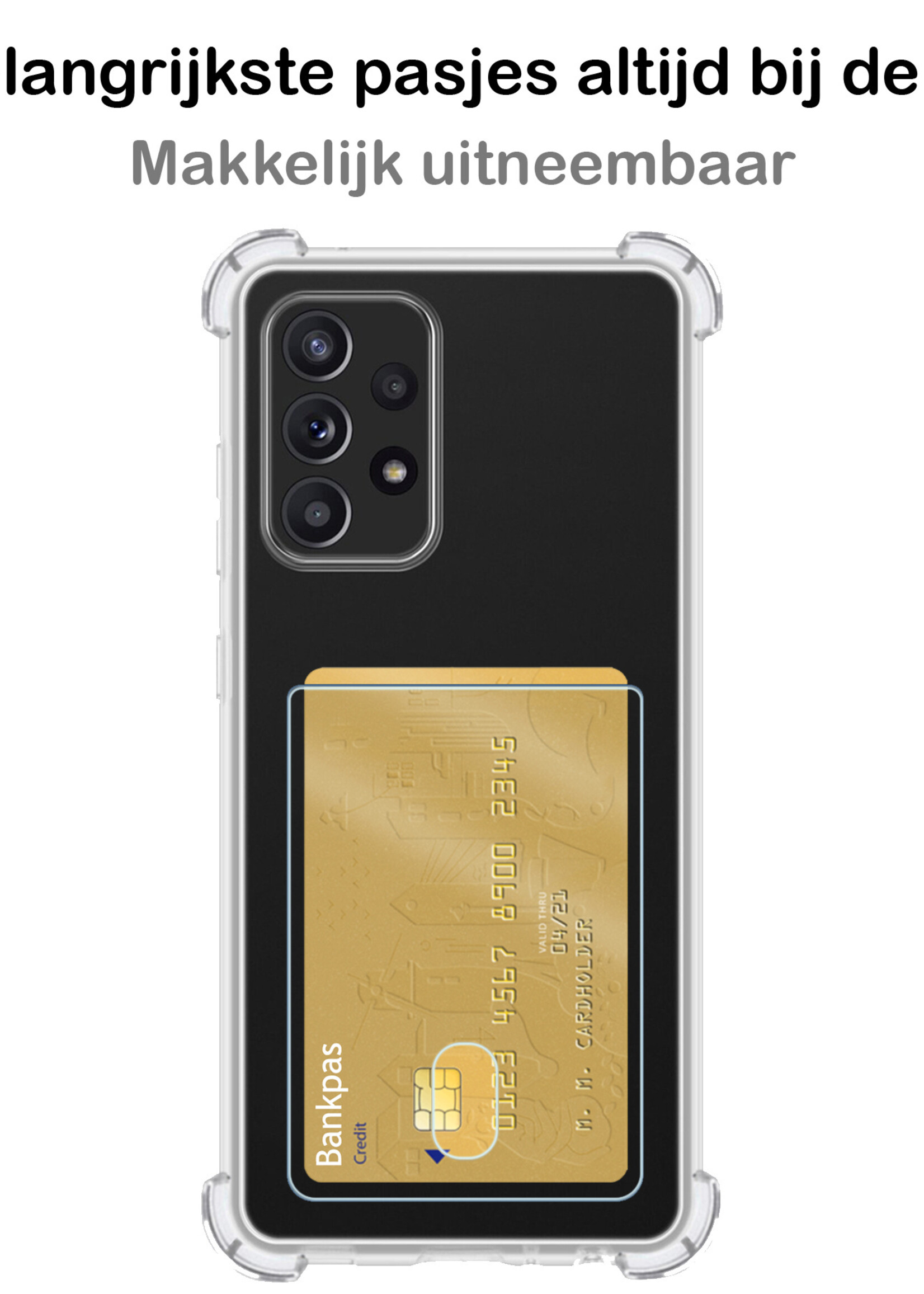 BTH Samsung A23 Hoesje Met Pasjeshouder Kaarthouder Shockproof - Samsung Galaxy A23 Hoesje Transparant Shock Proof Case Met Pashouder