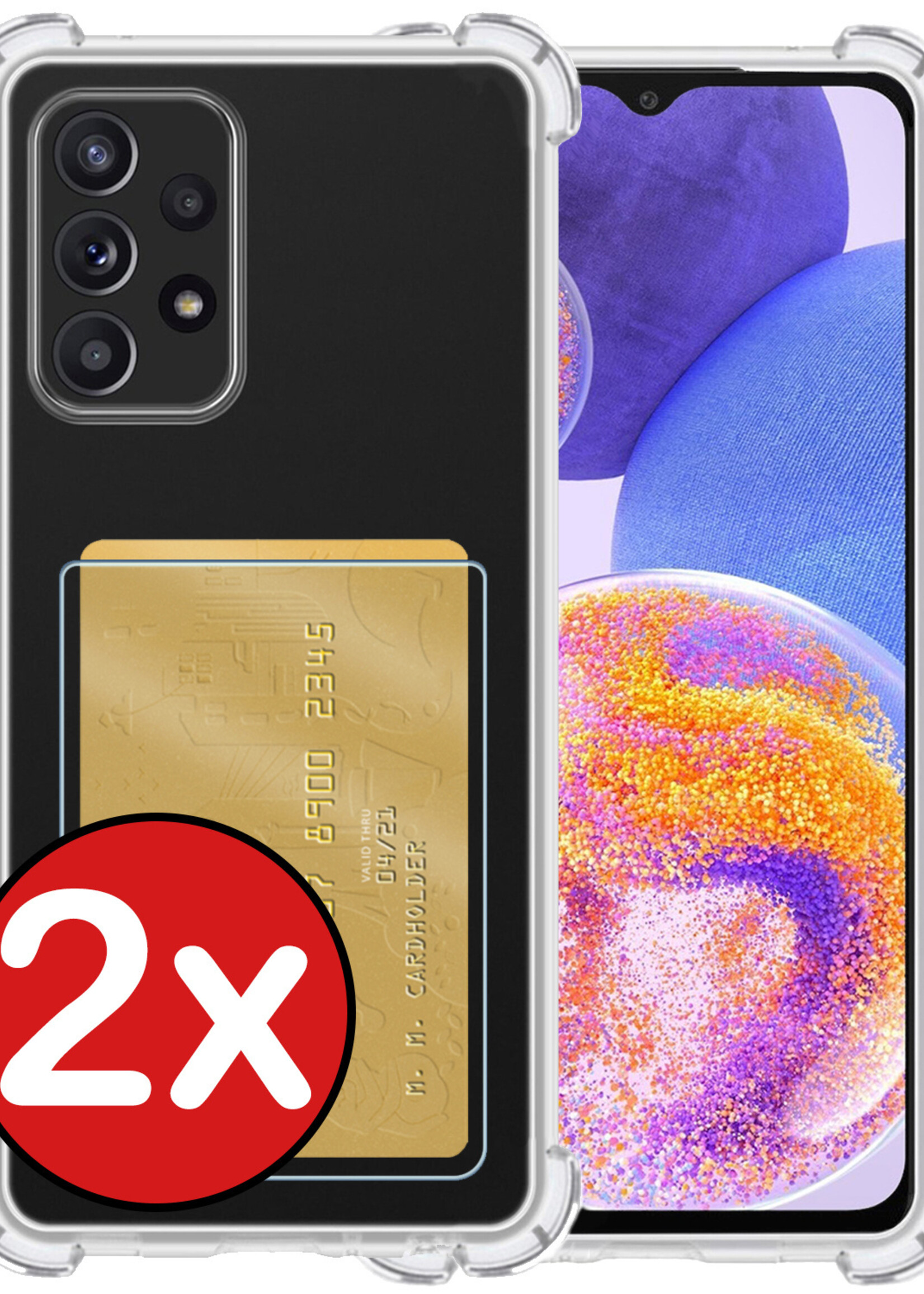 BTH Hoesje Geschikt voor Samsung A23 Hoesje Met Pasjeshouder Siliconen Case Met Kaarthouder - Hoes Geschikt voor Samsung Galaxy A23 Hoesje Shock Proof Case - Transparant - 2 PACK