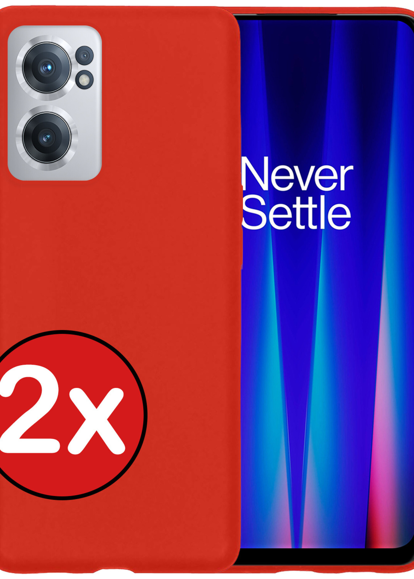 BTH Hoesje Geschikt voor OnePlus Nord CE 2 Hoesje Siliconen Case Hoes - Hoes Geschikt voor OnePlus Nord CE 2 Hoes Cover Case - Rood - 2 PACK