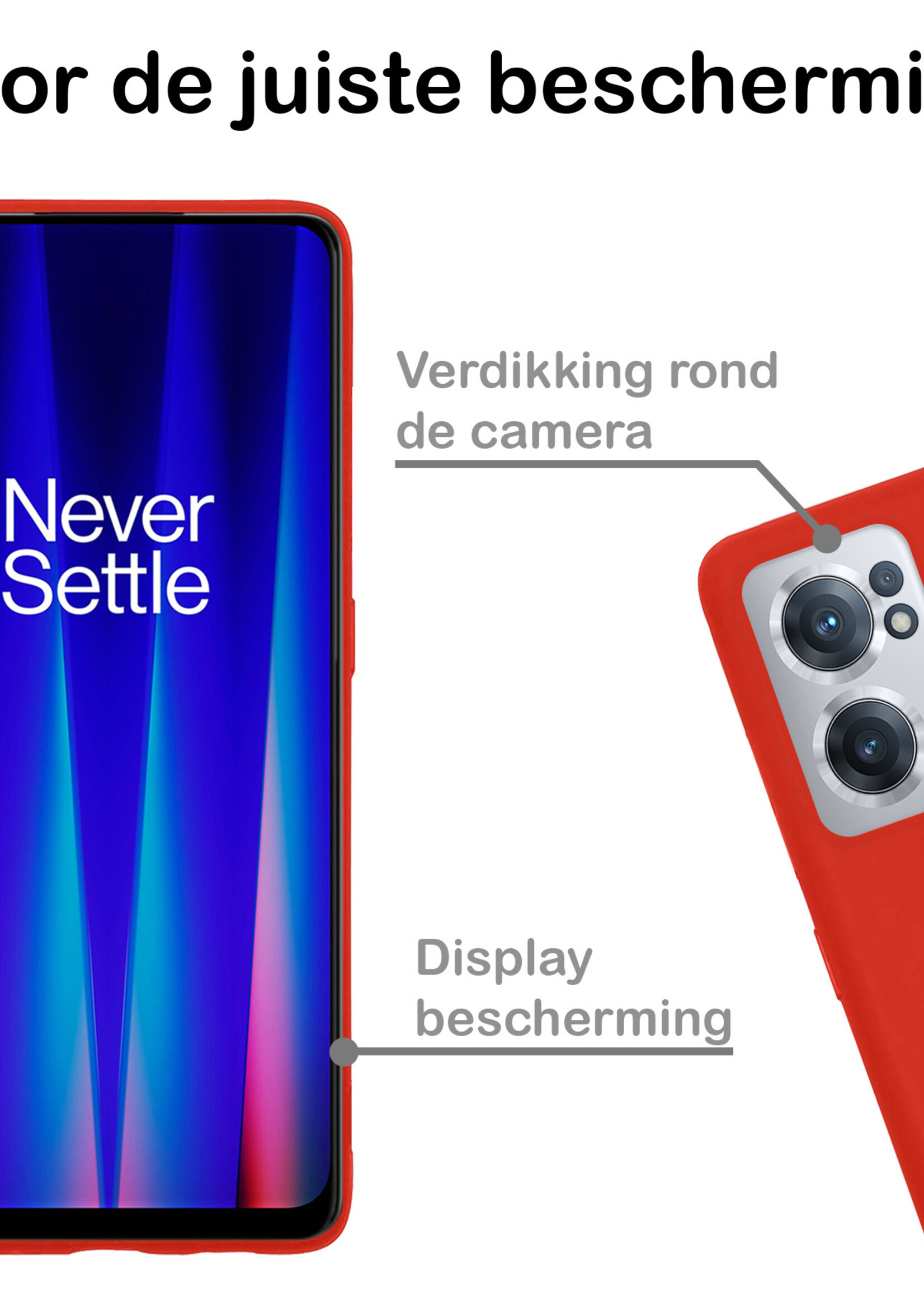BTH Hoesje Geschikt voor OnePlus Nord CE 2 Hoesje Siliconen Case Hoes - Hoes Geschikt voor OnePlus Nord CE 2 Hoes Cover Case - Rood - 2 PACK