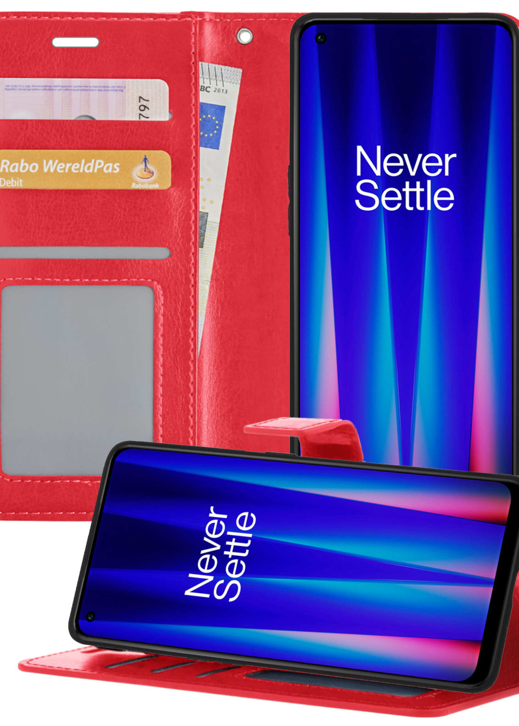 BTH OnePlus Nord CE 2 Hoesje Book Case Hoes Portemonnee Cover Walletcase - OnePlus Nord CE 2 Hoes Bookcase Hoesje - Rood