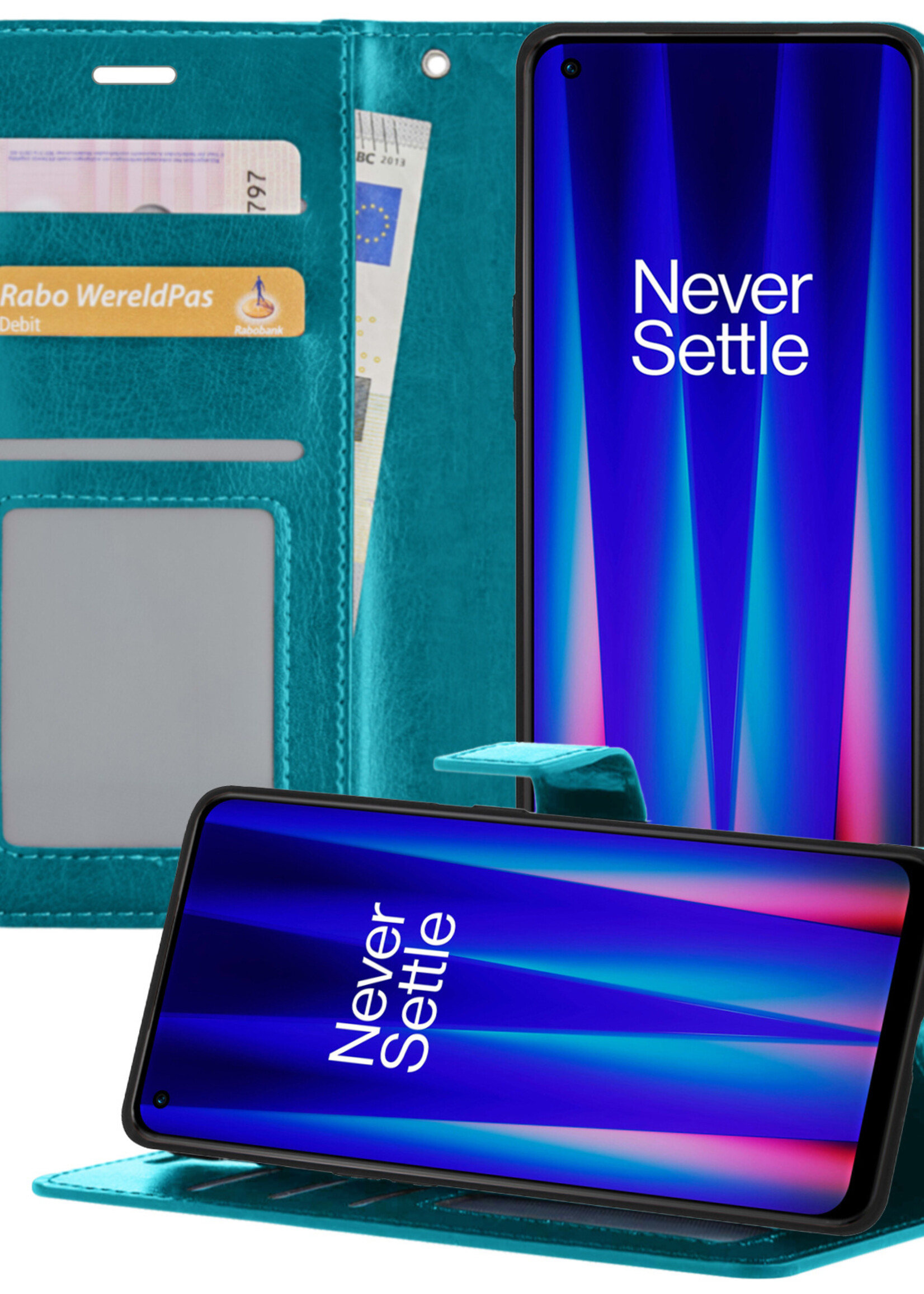 BTH OnePlus Nord CE 2 Hoesje Book Case Hoes Portemonnee Cover Walletcase - OnePlus Nord CE 2 Hoes Bookcase Hoesje - Turquoise