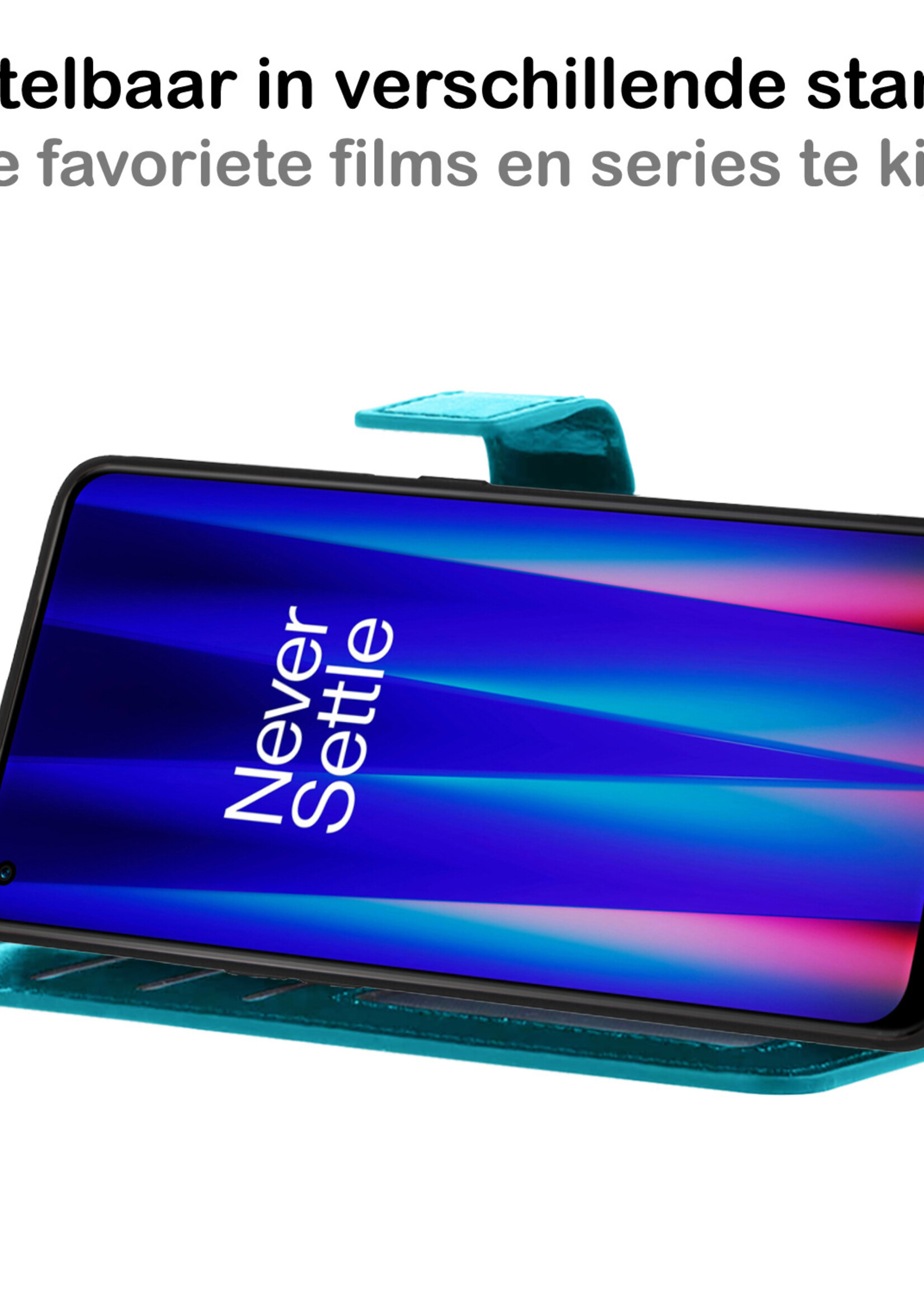 BTH OnePlus Nord CE 2 Hoesje Book Case Hoes Portemonnee Cover Walletcase - OnePlus Nord CE 2 Hoes Bookcase Hoesje - Turquoise