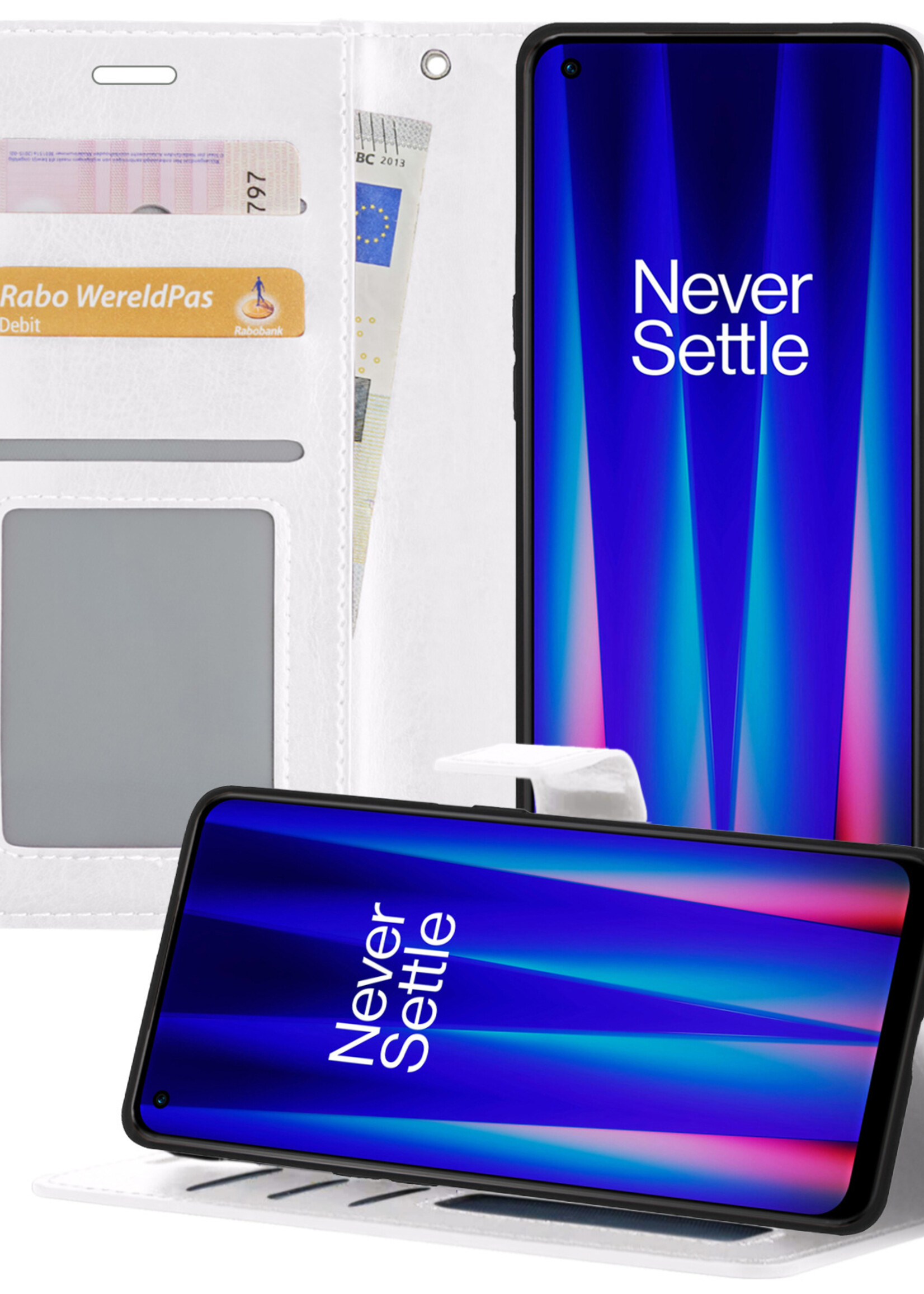 BTH OnePlus Nord CE 2 Hoesje Book Case Hoes Portemonnee Cover Walletcase - OnePlus Nord CE 2 Hoes Bookcase Hoesje - Wit