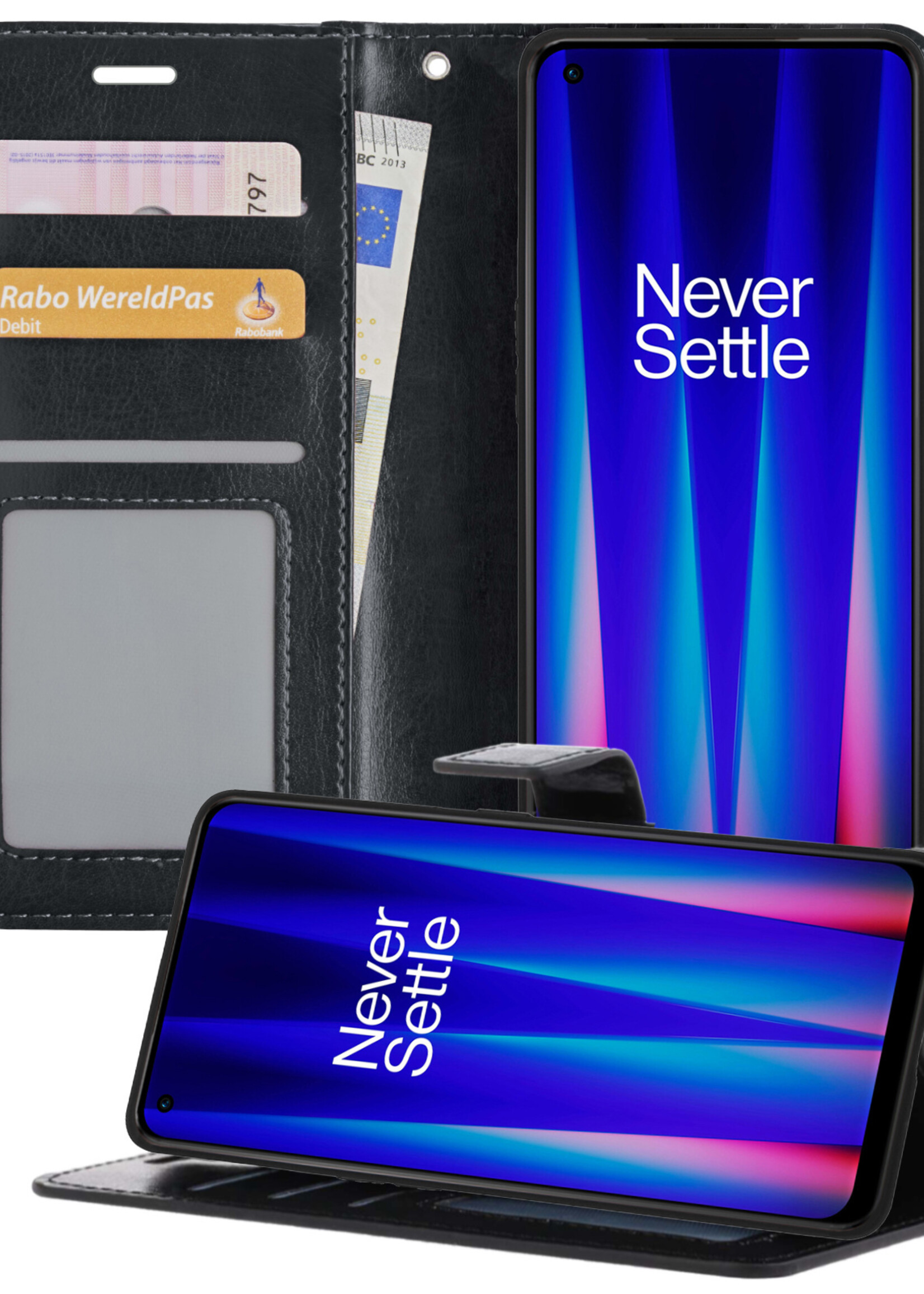 BTH OnePlus Nord CE 2 Hoesje Book Case Hoes Portemonnee Cover Walletcase - OnePlus Nord CE 2 Hoes Bookcase Hoesje - Zwart