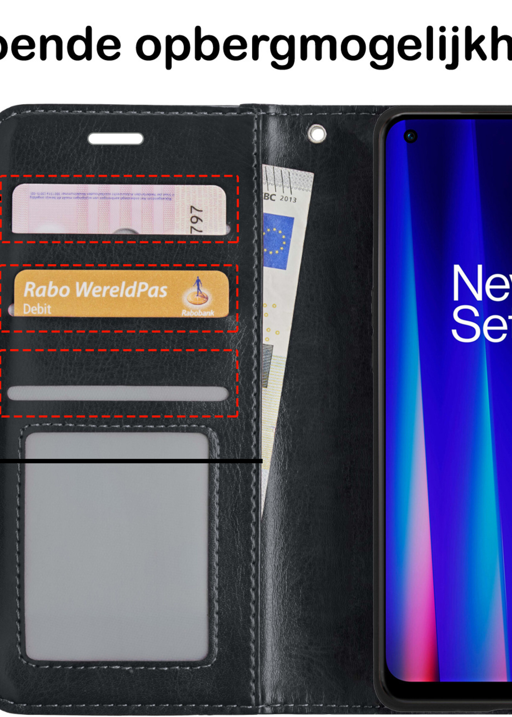 BTH OnePlus Nord CE 2 Hoesje Book Case Hoes Portemonnee Cover Walletcase - OnePlus Nord CE 2 Hoes Bookcase Hoesje - Zwart