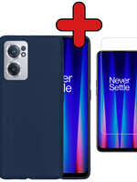 BTH BTH OnePlus Nord CE 2 Hoesje Siliconen Met Screenprotector - Donkerblauw