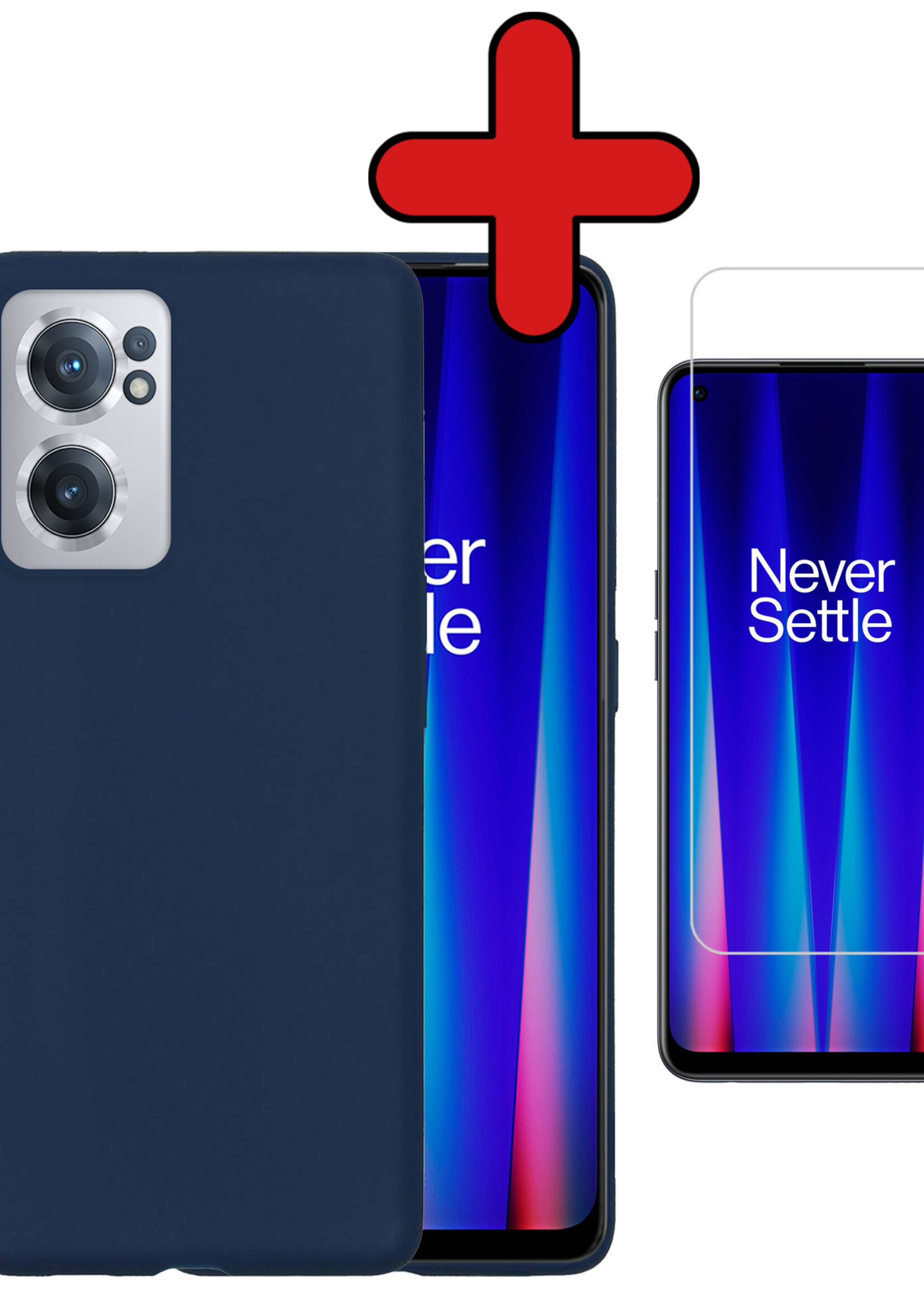 BTH Hoesje Geschikt voor OnePlus Nord CE 2 Hoesje Siliconen Case Hoes Met Screenprotector - Hoes Geschikt voor OnePlus Nord CE 2 Hoes Cover Case - Donkerblauw