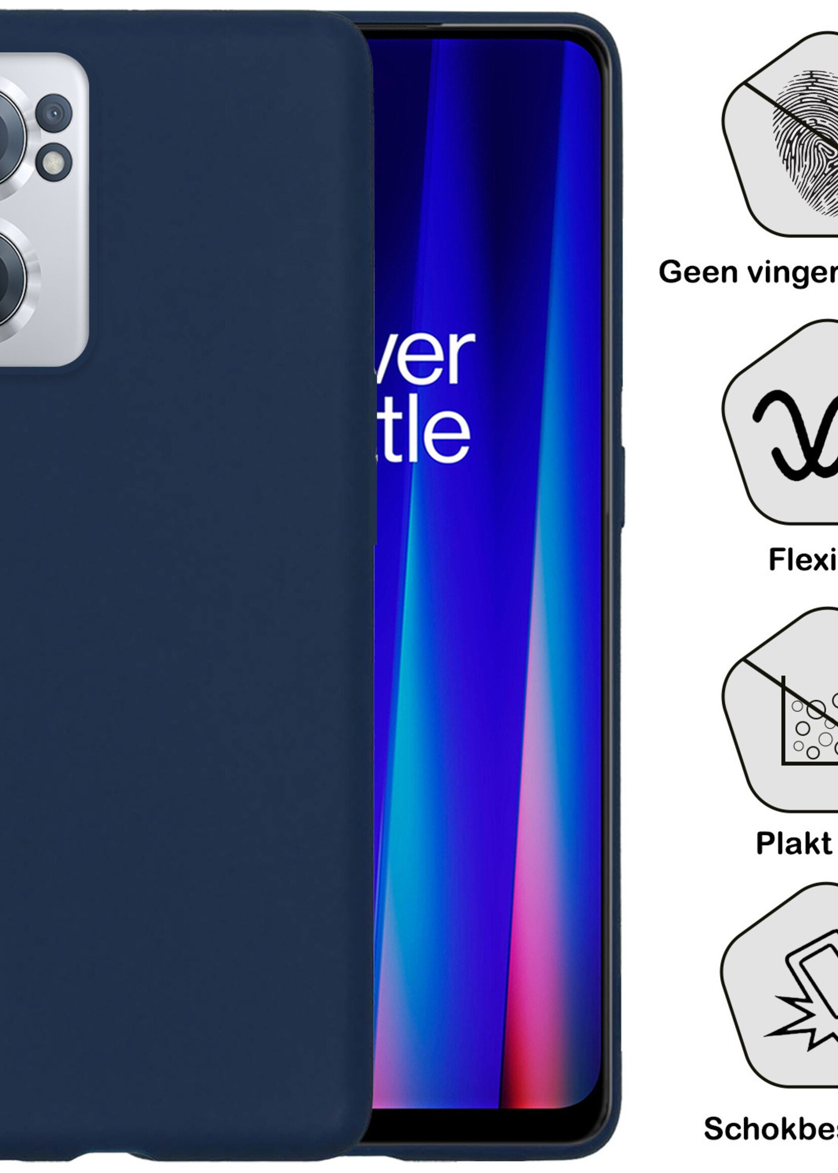 BTH Hoesje Geschikt voor OnePlus Nord CE 2 Hoesje Siliconen Case Hoes Met Screenprotector - Hoes Geschikt voor OnePlus Nord CE 2 Hoes Cover Case - Donkerblauw