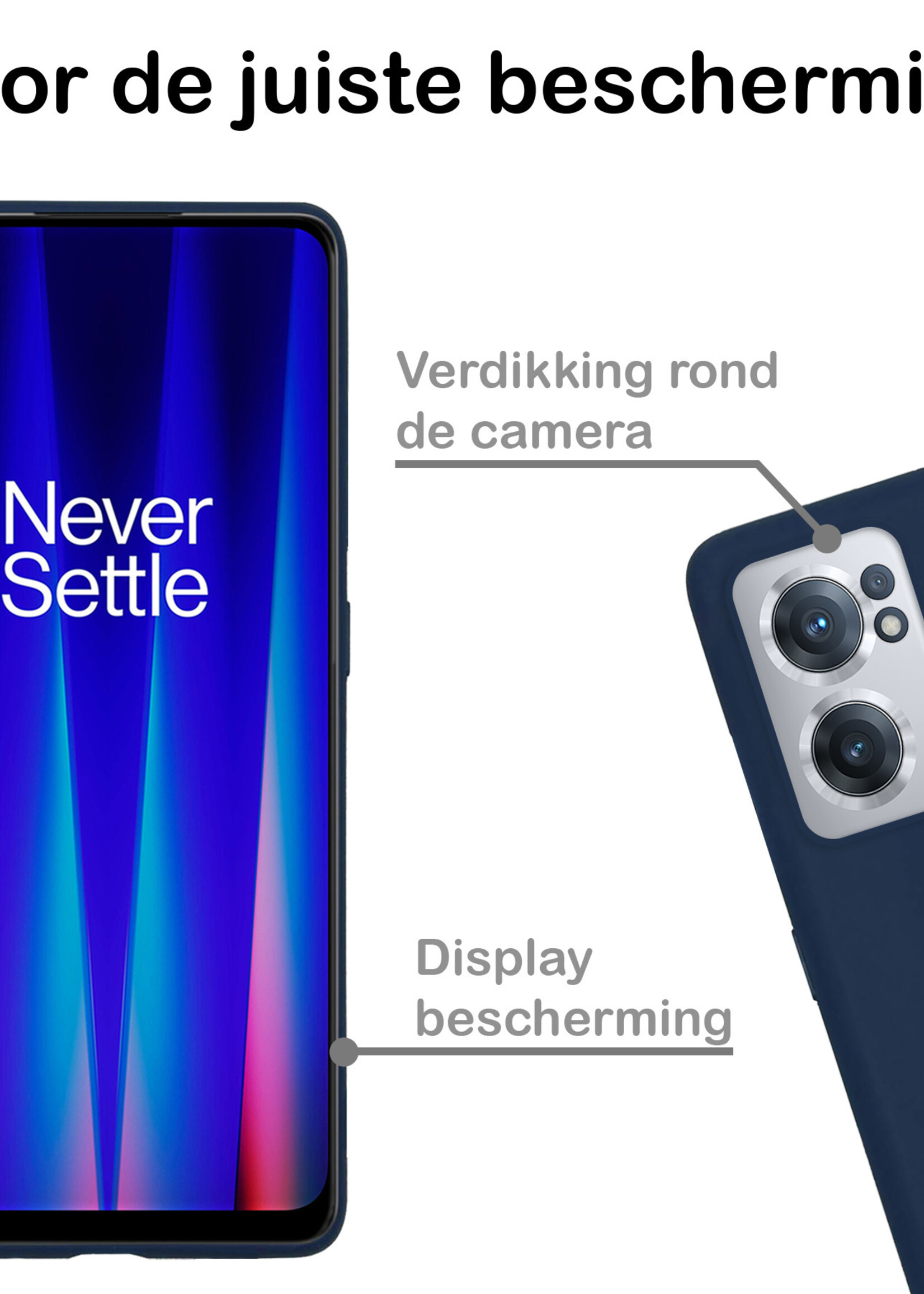 BTH Hoesje Geschikt voor OnePlus Nord CE 2 Hoesje Siliconen Case Hoes Met Screenprotector - Hoes Geschikt voor OnePlus Nord CE 2 Hoes Cover Case - Donkerblauw