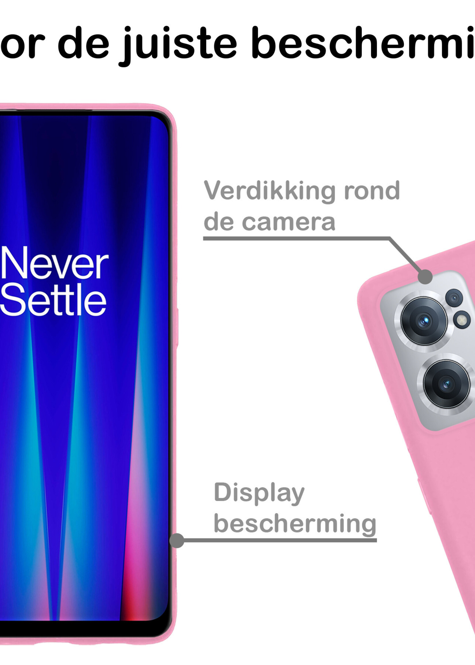 BTH Hoesje Geschikt voor OnePlus Nord CE 2 Hoesje Siliconen Case Hoes Met Screenprotector - Hoes Geschikt voor OnePlus Nord CE 2 Hoes Cover Case - Lichtroze