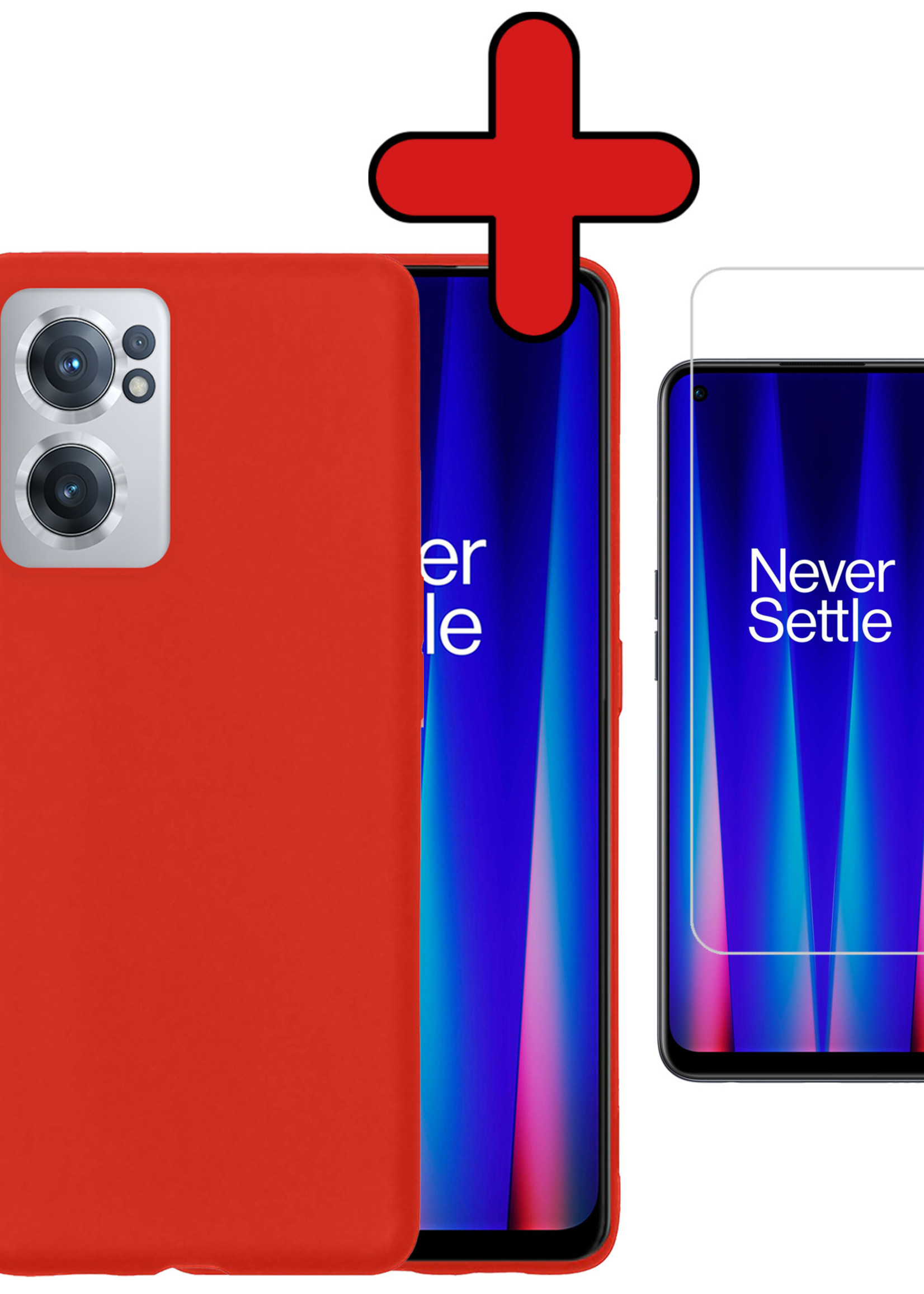 BTH Hoesje Geschikt voor OnePlus Nord CE 2 Hoesje Siliconen Case Hoes Met Screenprotector - Hoes Geschikt voor OnePlus Nord CE 2 Hoes Cover Case - Rood