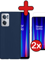 BTH BTH OnePlus Nord CE 2 Hoesje Siliconen Met 2x Screenprotector - Donkerblauw