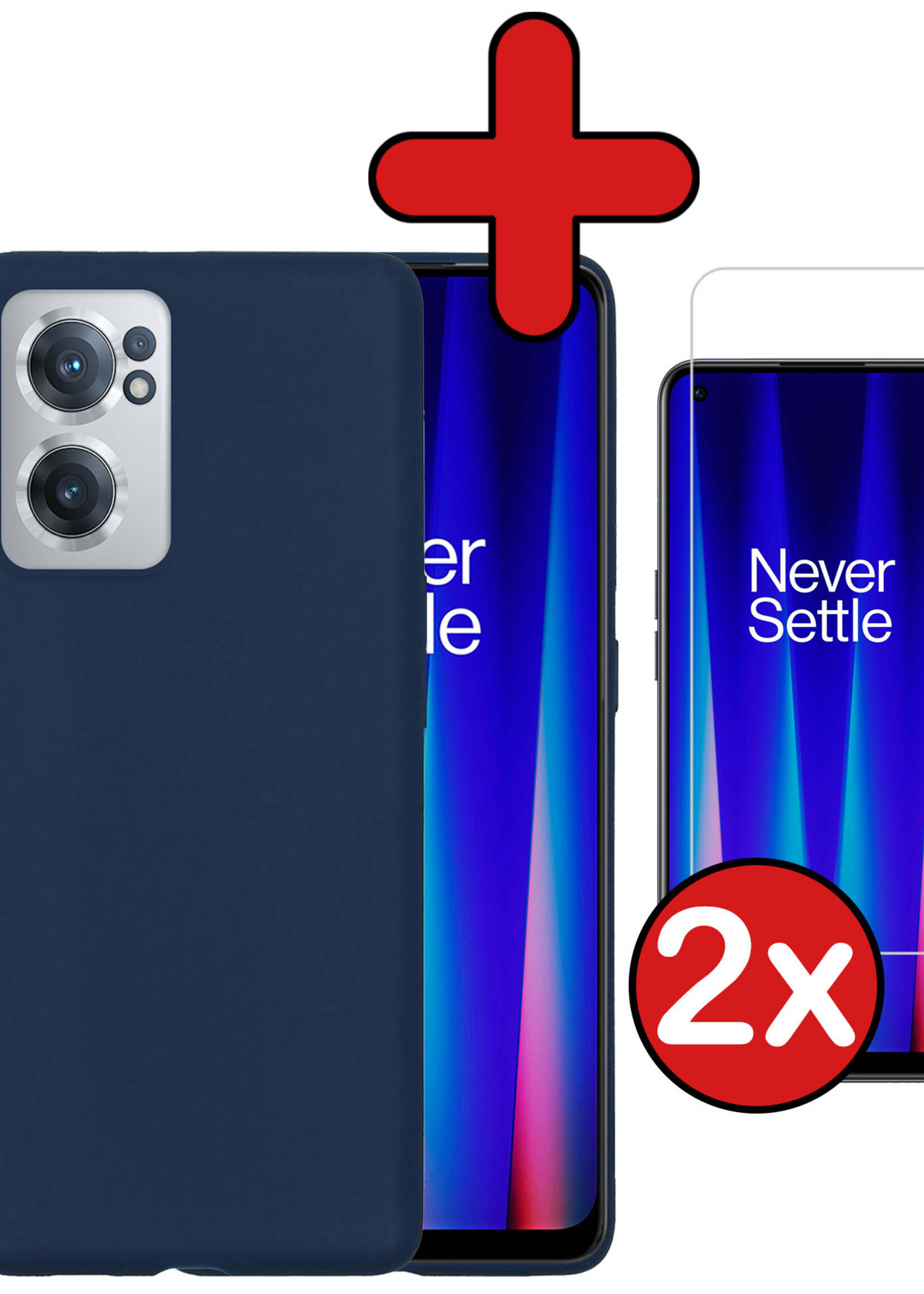 BTH Hoesje Geschikt voor OnePlus Nord CE 2 Hoesje Siliconen Case Hoes Met 2x Screenprotector - Hoes Geschikt voor OnePlus Nord CE 2 Hoes Cover Case - Donkerblauw