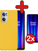 BTH BTH OnePlus Nord CE 2 Hoesje Siliconen Met 2x Screenprotector - Geel