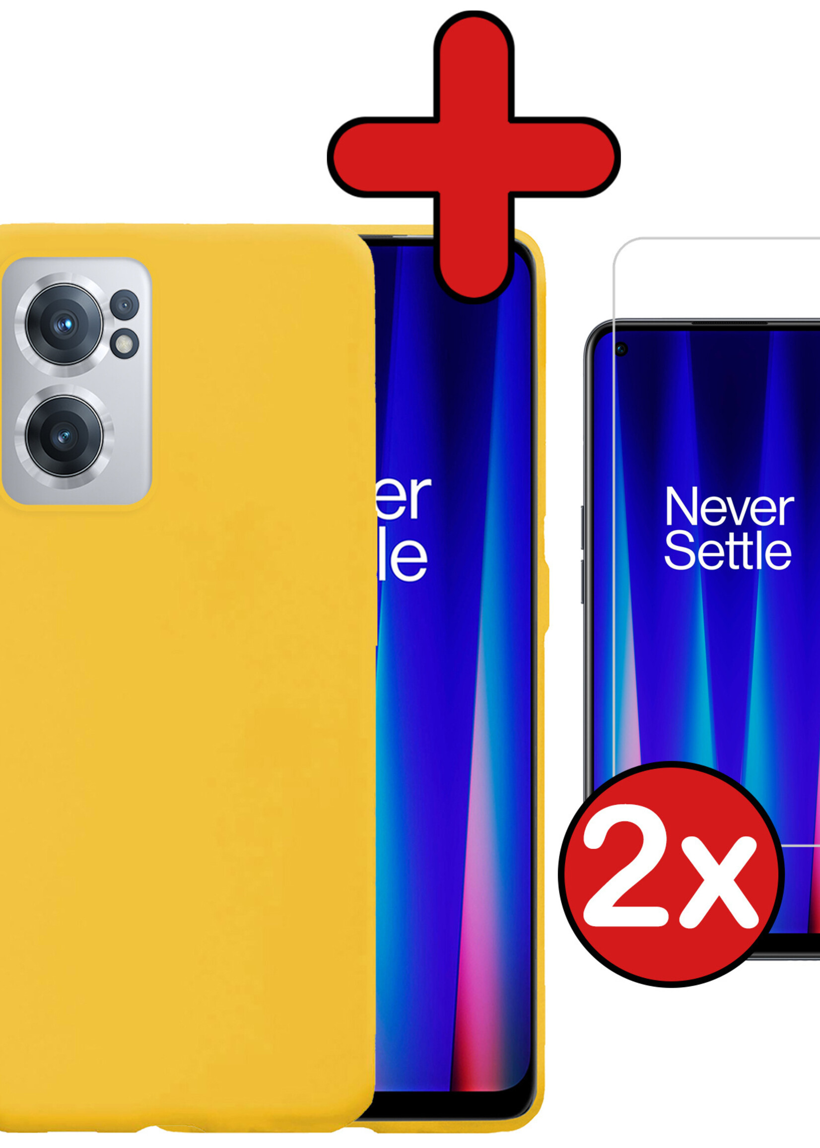 BTH Hoesje Geschikt voor OnePlus Nord CE 2 Hoesje Siliconen Case Hoes Met 2x Screenprotector - Hoes Geschikt voor OnePlus Nord CE 2 Hoes Cover Case - Geel