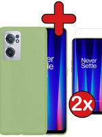 BTH BTH OnePlus Nord CE 2 Hoesje Siliconen Met 2x Screenprotector - Groen