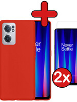 BTH BTH OnePlus Nord CE 2 Hoesje Siliconen Met 2x Screenprotector - Rood
