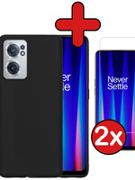 BTH BTH OnePlus Nord CE 2 Hoesje Siliconen Met 2x Screenprotector - Zwart