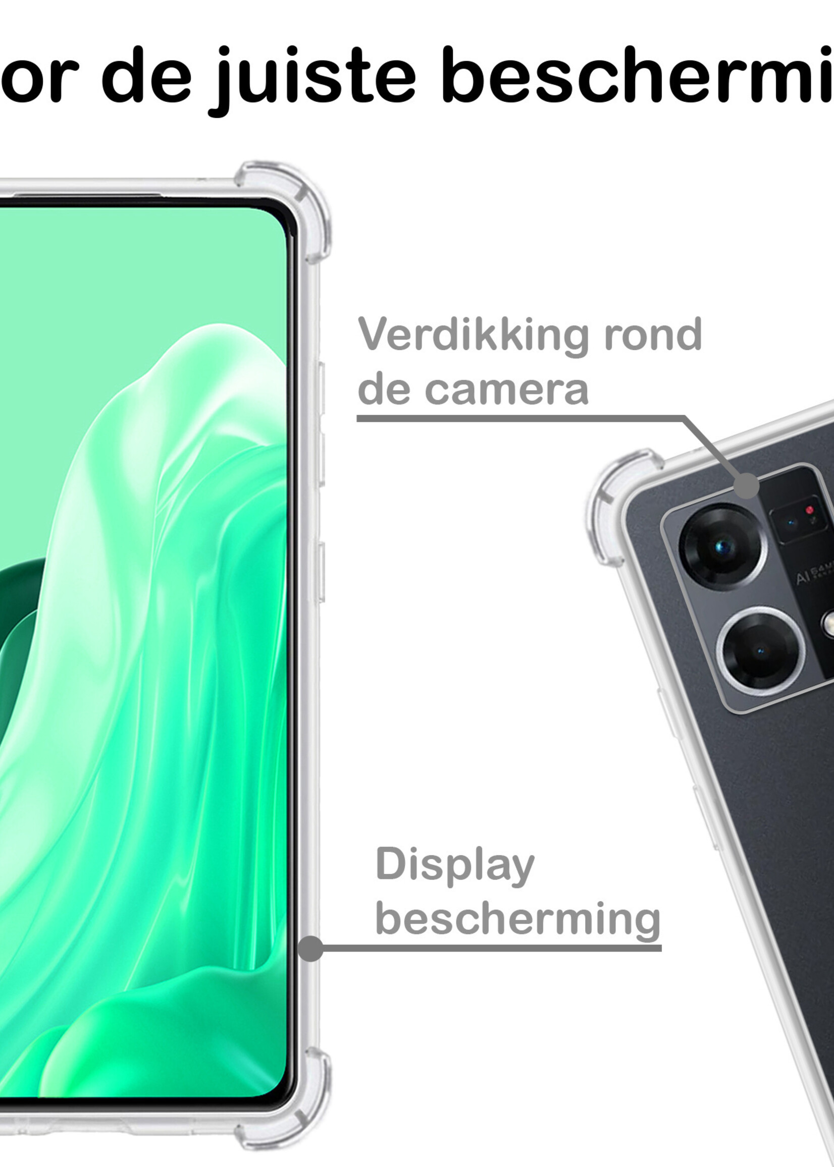 BTH Hoesje Geschikt voor OPPO Reno 7 Hoesje Siliconen Shock Proof Case Hoes Met 2x Screenprotector - Hoes Geschikt voor OPPO Reno 7 Hoes Cover Case Shockproof - Transparant