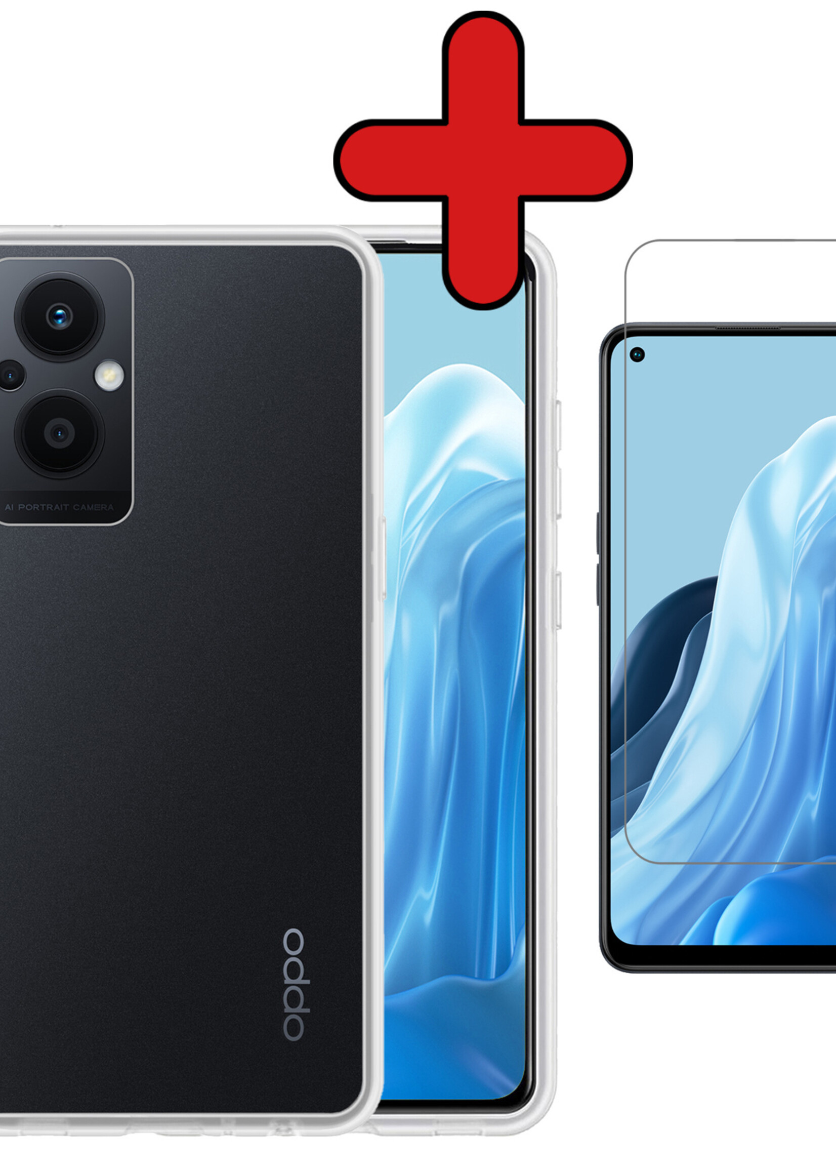 BTH Hoesje Geschikt voor OPPO Reno 8 Lite Hoesje Siliconen Case Hoes Met Screenprotector - Hoes Geschikt voor OPPO Reno 8 Lite Hoes Cover Case - Transparant
