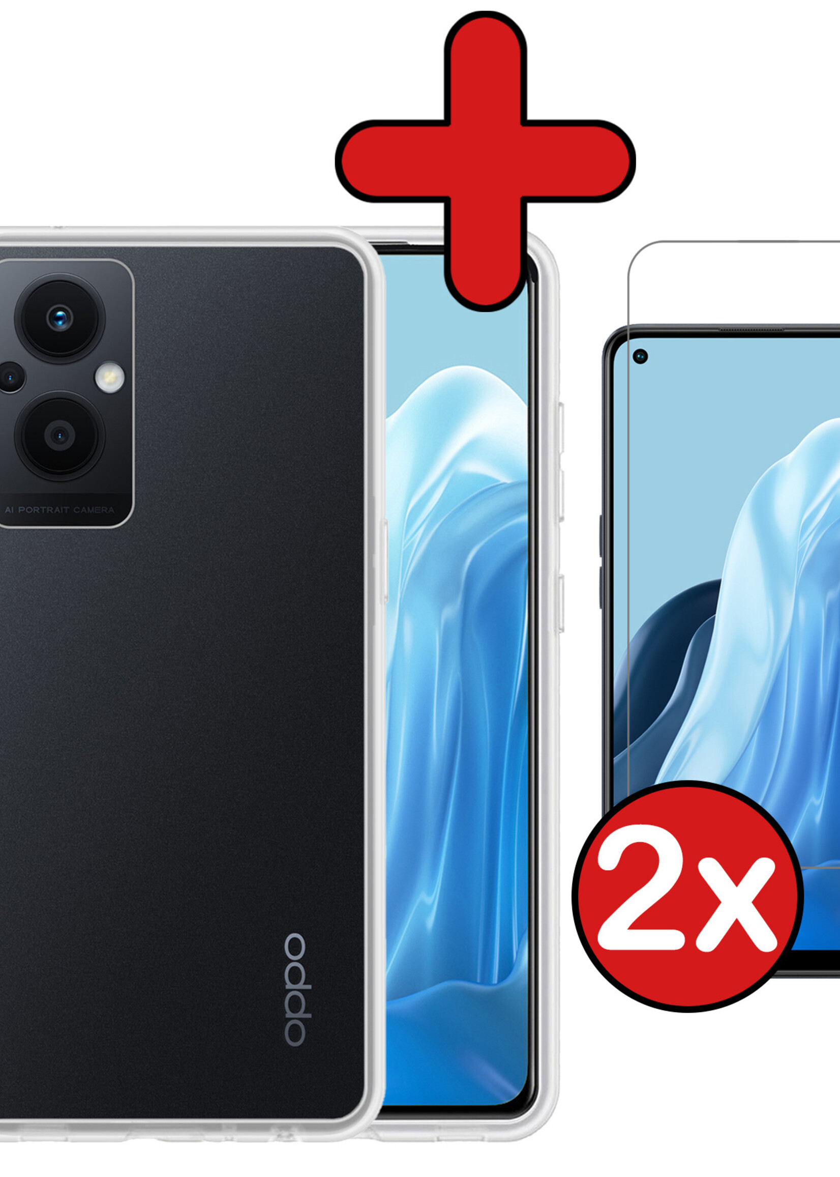 BTH Hoesje Geschikt voor OPPO Reno 8 Lite Hoesje Siliconen Case Hoes Met 2x Screenprotector - Hoes Geschikt voor OPPO Reno 8 Lite Hoes Cover Case - Transparant